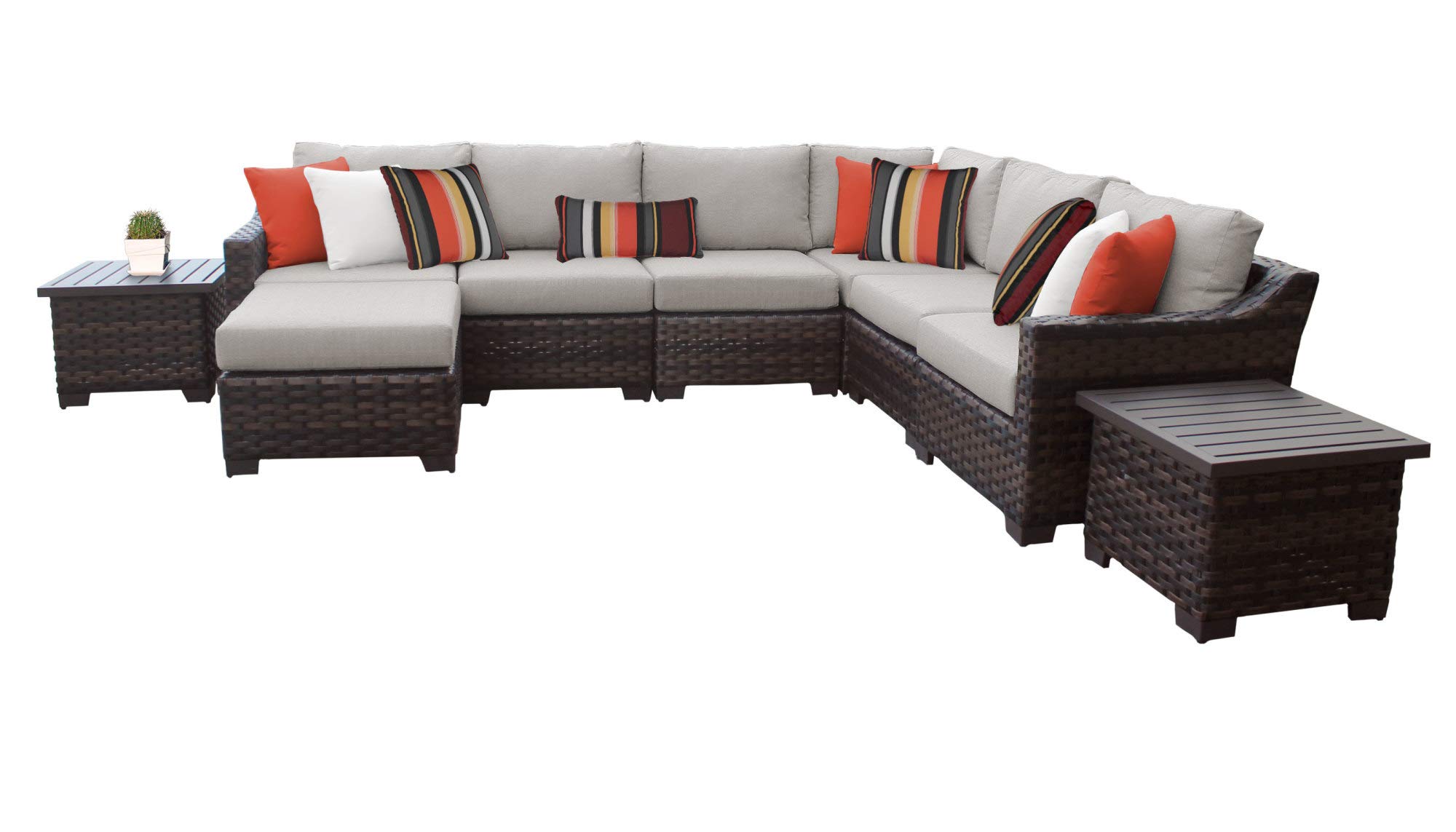 TK Classics Kathy Ireland River Brook 9-Piece Outdoor Wicker Patio Furniture Set in Ash - Perfect for Backyard, Garden, Poolside & Patio Relaxation