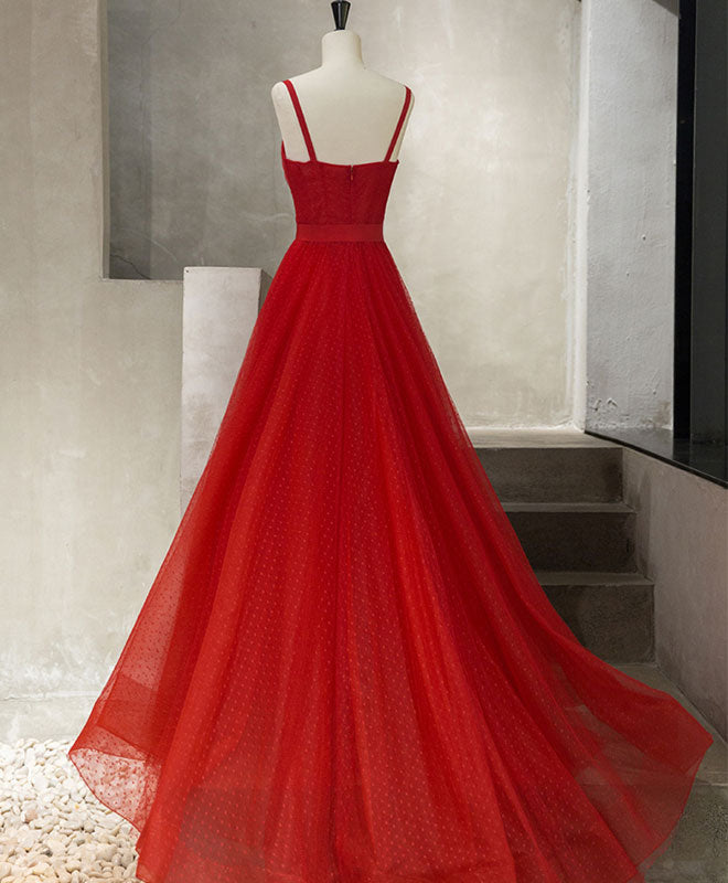Elegant Red Tulle Long Prom Dress & Evening Gown - Perfect for Homecoming, Formal Dances, Weddings & Special Occasions