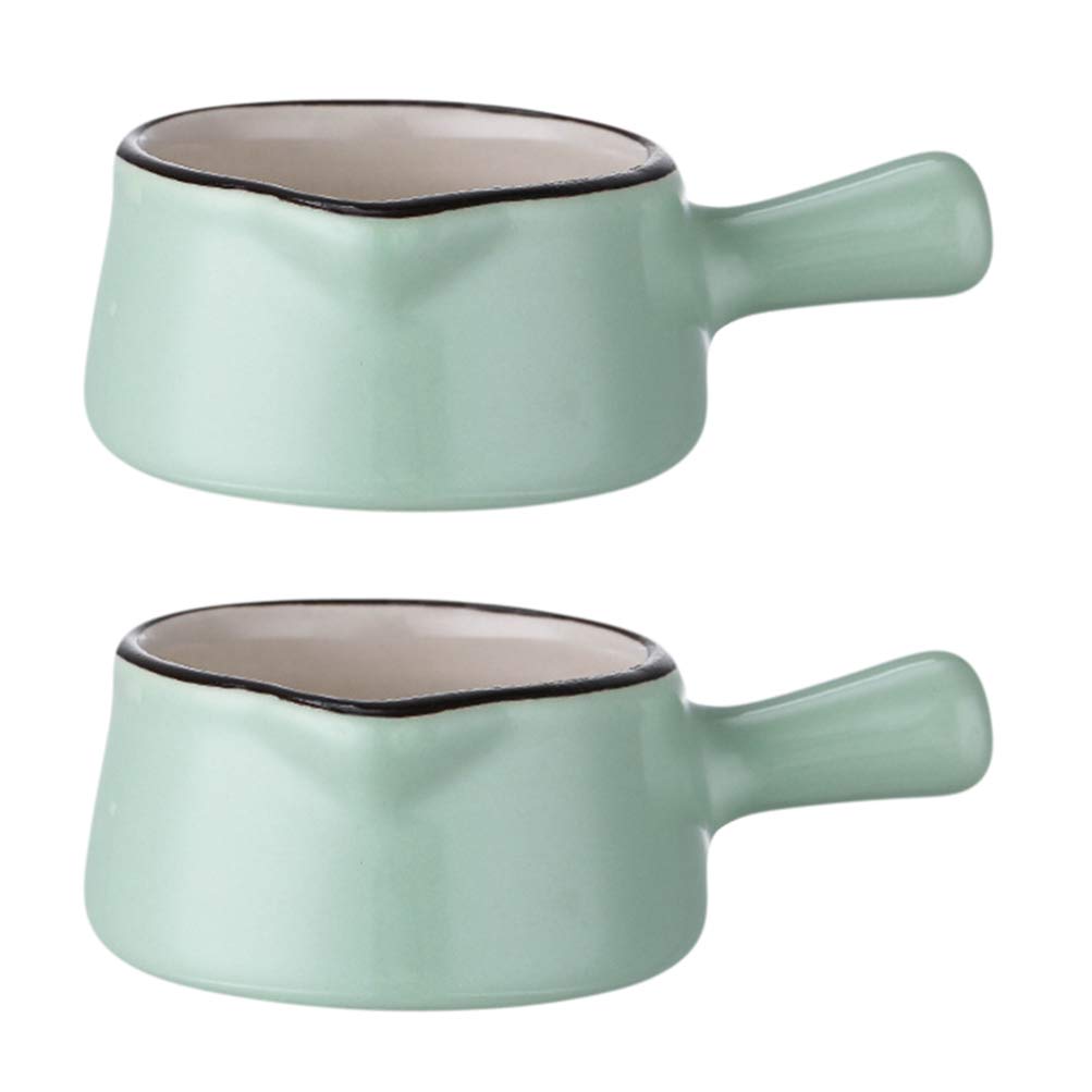 Cabilock 2-Piece Mini Ceramic Creamer Set with Handle - 50ml Small Coffee & Milk Creamer Jug with Pouring Spout - Perfect for Coffee Shops, Home Kitchens & Tea Time Accessories (Green)