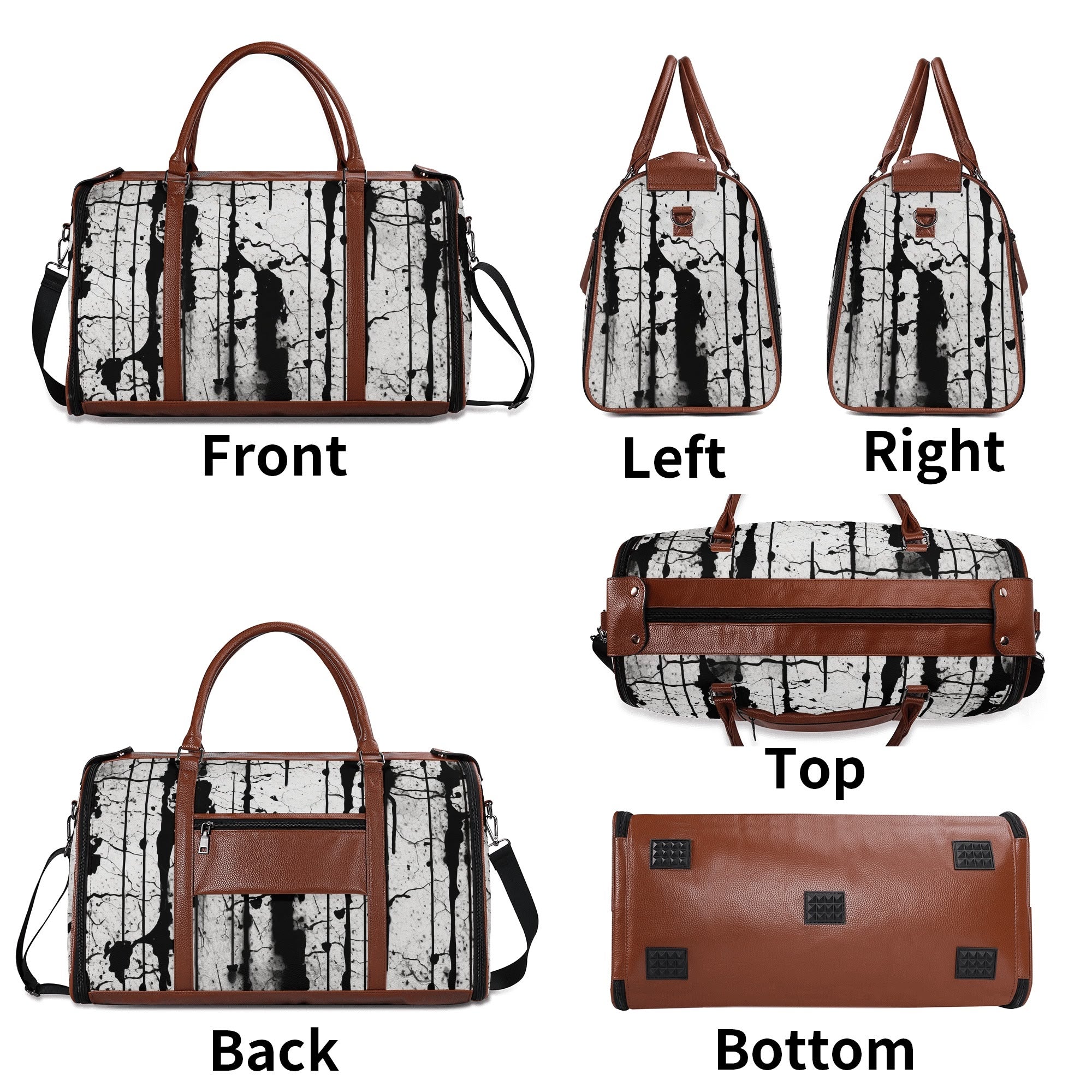 Gothic Style Foldable Leather Duffle Bag for Travel, Gym & Weekend Getaways - Vintage Distressed Design Carry On Luggage