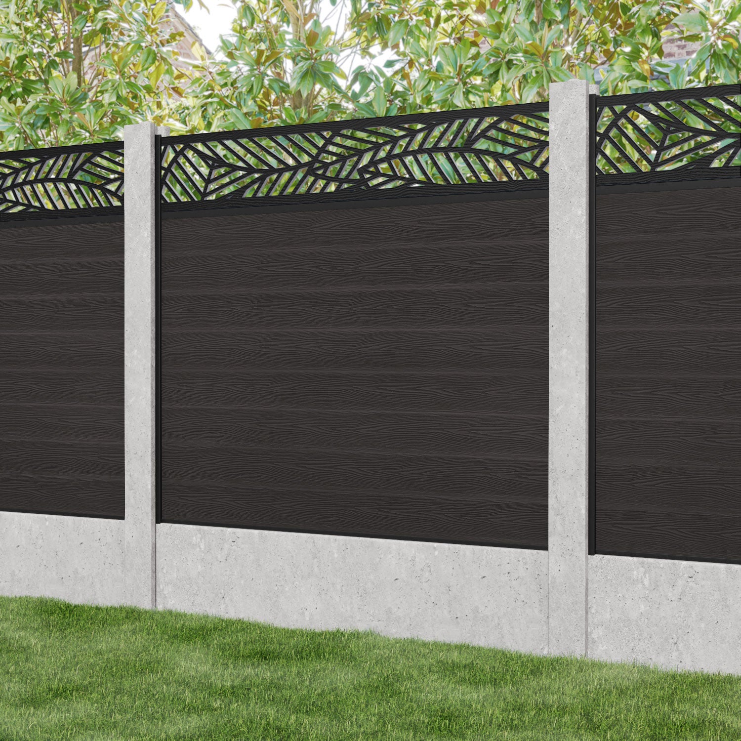 Classic Dark Oak Habitat Fence Panel for Existing Concrete Posts - Durable Privacy Fence for Backyard, Garden, and Property Boundaries