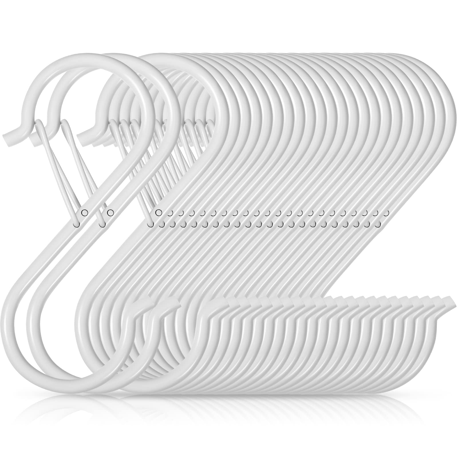 Stainless Steel S Hooks Heavy Duty - 20 Pack (3.55 Inch, White) - Anti-Falling Safety Buckle for Hanging Plants, Lights, Pots, Pans & Kitchen Utensils - Perfect for Home Organization, Garden Decor & Garage Storage