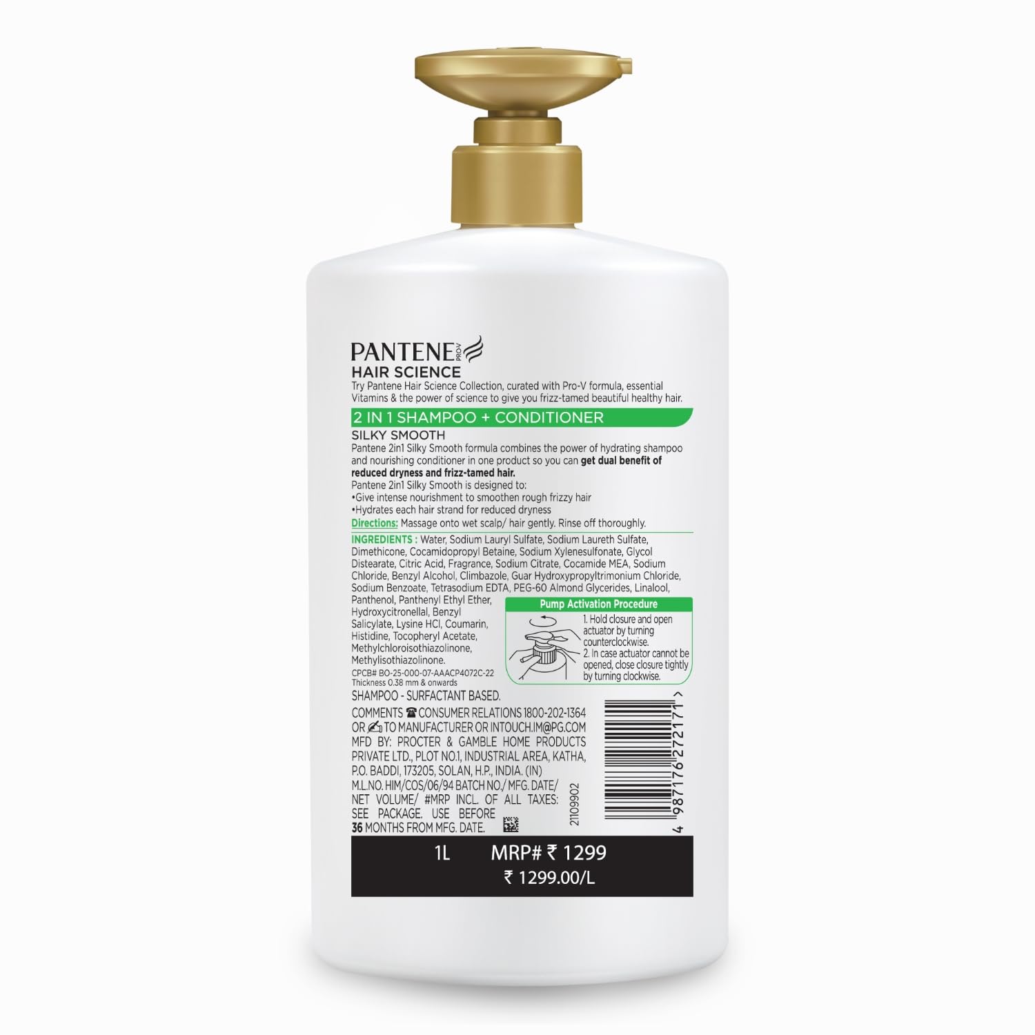 Pantene Advanced Hairfall Solution 2-in-1 Anti-Hairfall Shampoo & Conditioner for Women - 1L Bottle | Silky Smooth Hair Treatment | Daily Use for Thicker, Stronger Hair | Perfect for Dry & Damaged Hair Care