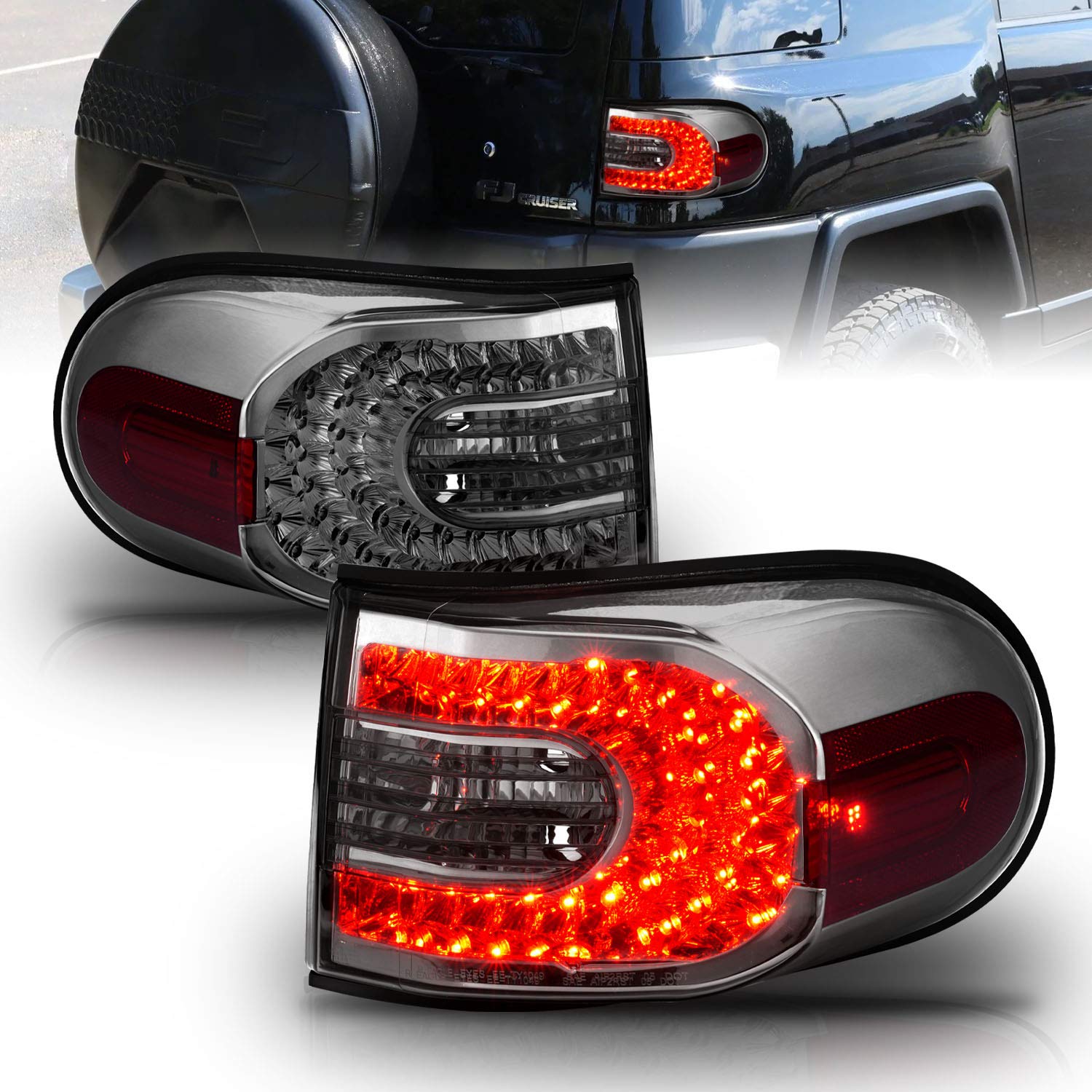 AmeriLite LED Tail Lights for Toyota FJ Cruiser - Smoke Lens, Left & Right Side - Enhanced Visibility & Style for Off-Road Adventures & Night Driving