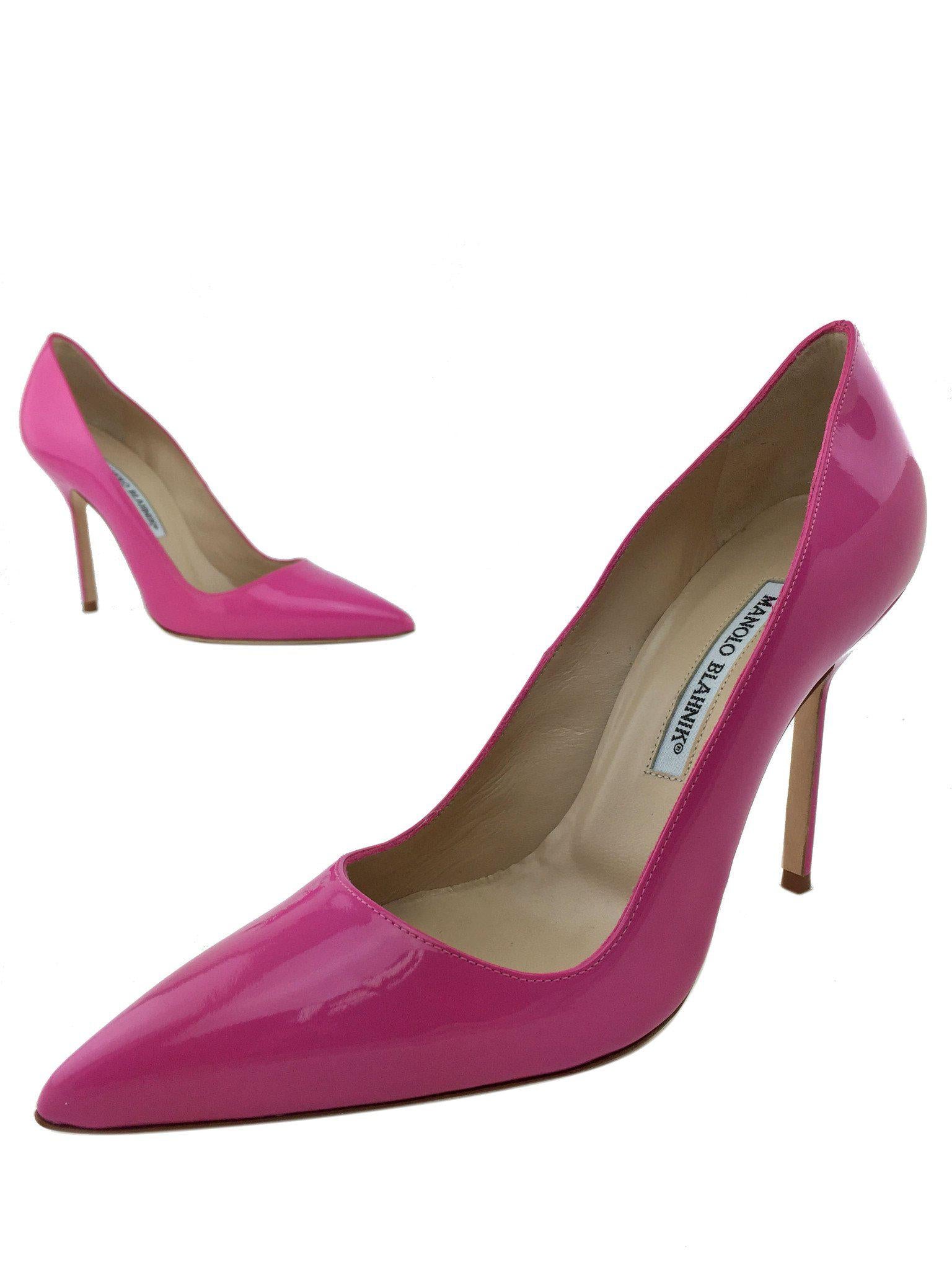 Manolo Blahnik BB Black Patent Leather Pointed Toe High Heel Pumps - Women's Size 7.5 | Elegant Dress Shoes for Weddings, Parties & Office Wear