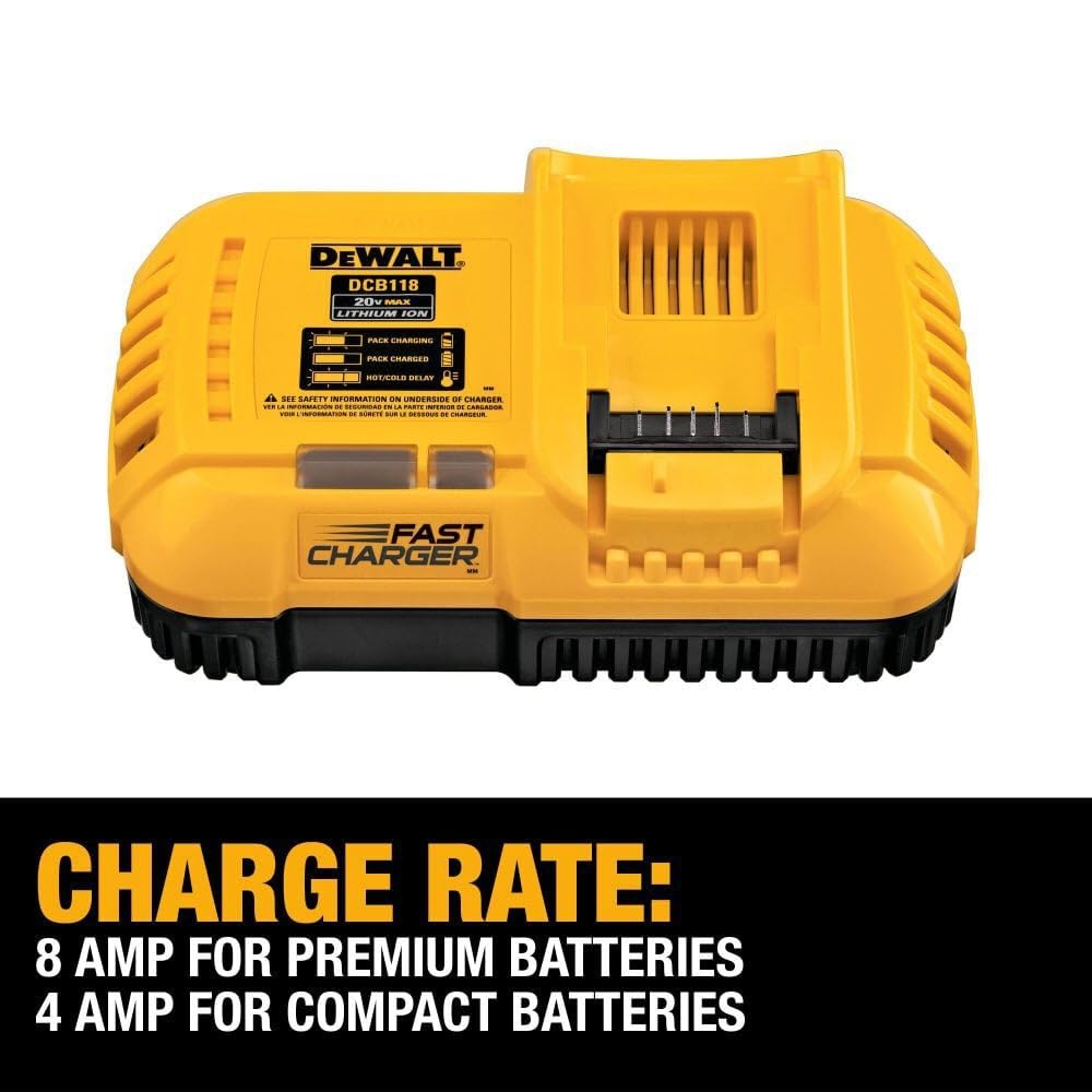 DEWALT DCB118 20V MAX/FLEXVOLT Lithium-Ion Battery Charger with Fan Cooling & Fast Charging - Power Tool Battery Charger for Cordless Drills, Saws & More - Perfect for Construction Sites & DIY Projects