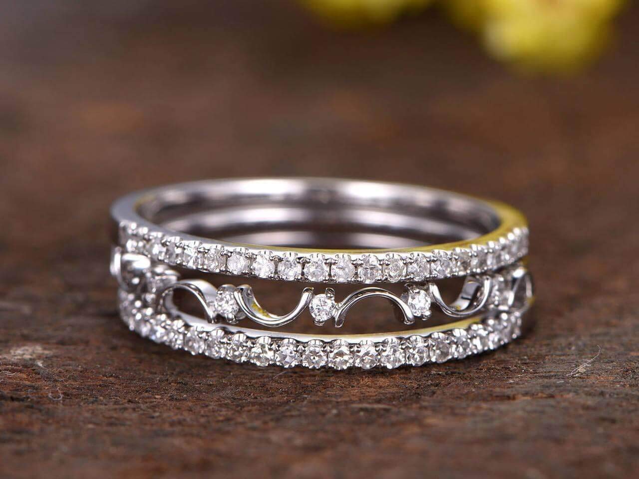 0.75 Carat 3-Piece Wedding Ring Set - 18k Gold Plated Anniversary Band & Stackable Rings for Women - Perfect for Bridal Jewelry, Engagement Gift & Couple's Wedding Bands