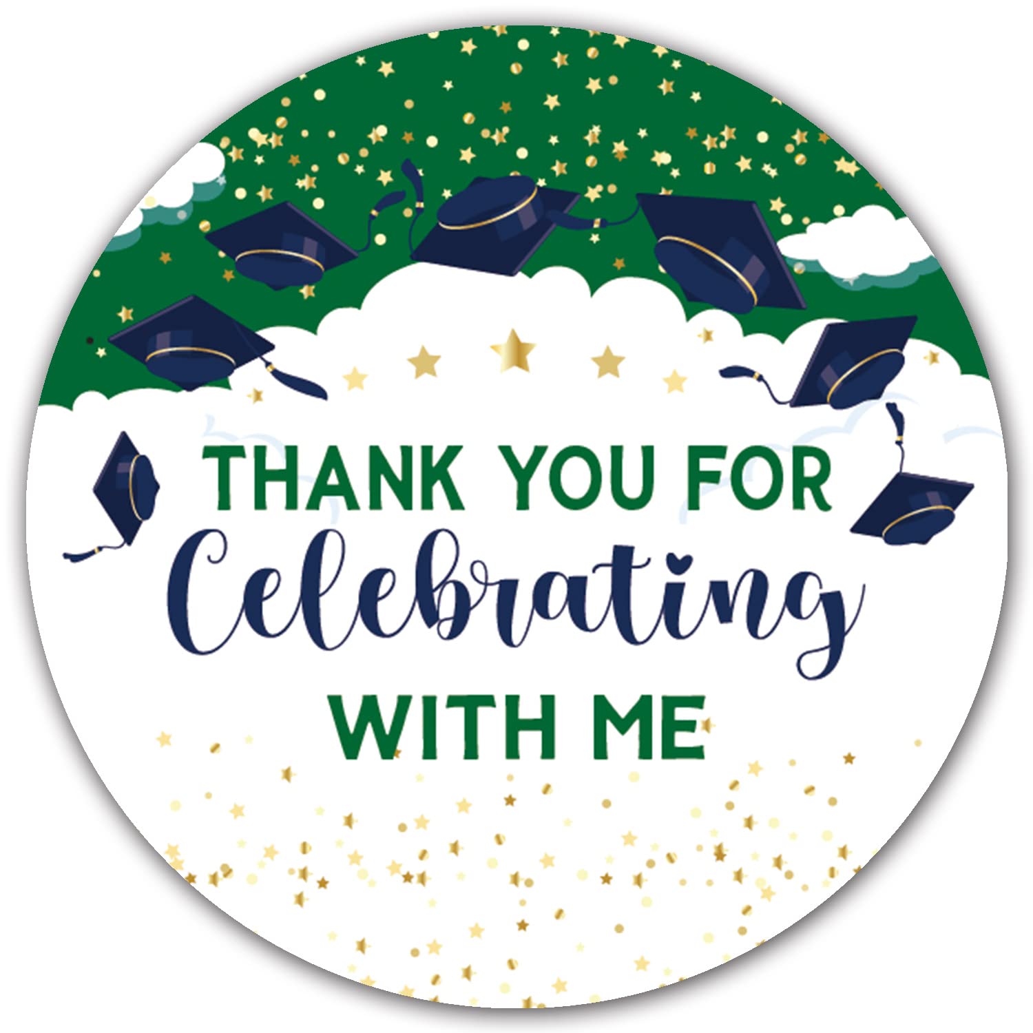 50 Pack Green Graduation Party Favor Labels - 2 Inch Round Thank You Stickers for College, High School & Senior Graduation Decorations - Perfect for Graduation Party Favors, Gift Tags & Celebration Decor