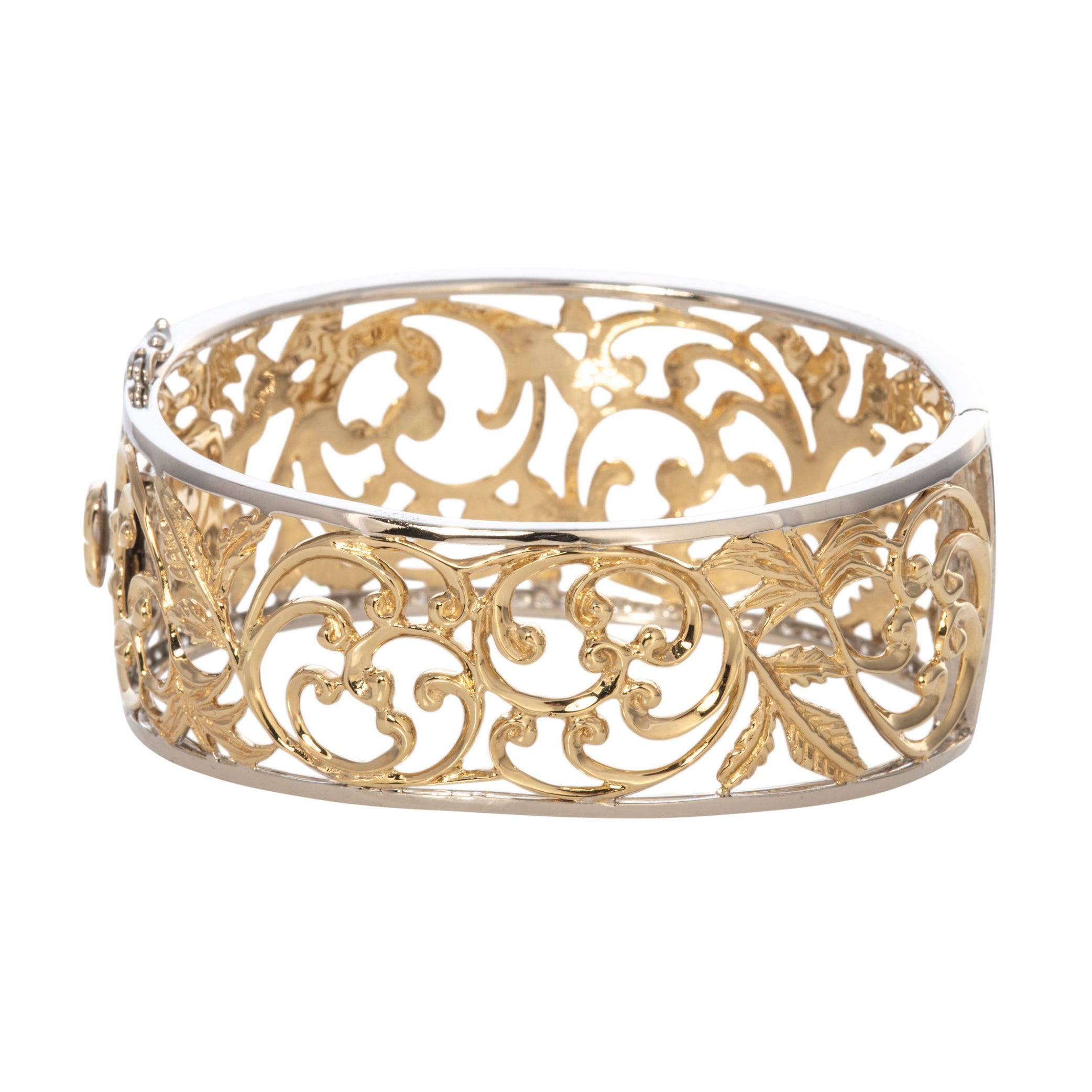 2ctw Diamond Accent 14K Gold Openwork Scroll Cuff Bangle Bracelet for Women - Elegant Jewelry Gift for Anniversary, Wedding & Special Occasions