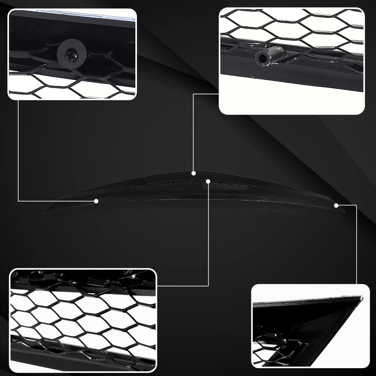 Autozensation Black Honeycomb Hood Grille Compatible with 2006-2008 Honda Civic 2Dr Coupe - Upgrade Your Car's Front Styling for Street Racing & Custom Builds