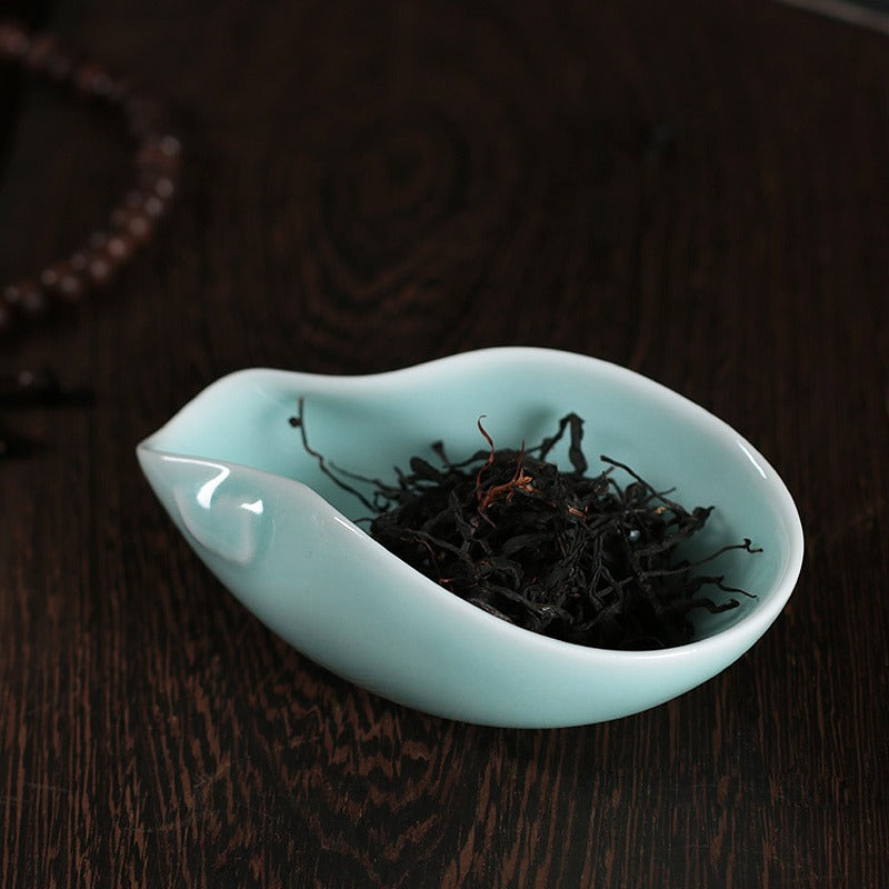 Premium Longquan Celadon Tea Scoop (Cha He) - Handcrafted Chinese Tea Ceremony Tool for Matcha, Loose Leaf Tea & Gongfu Tea Brewing