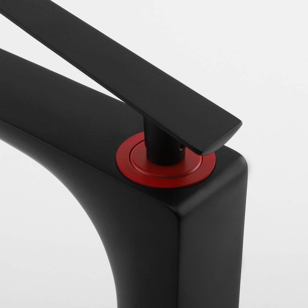 Single Hole Bathroom Faucet - 11.2 Inch Tall Matte Black & Red Copper Vessel Sink Mixer Tap for Vanity & Basin - Perfect for Modern & Farmhouse Bathroom Decor
