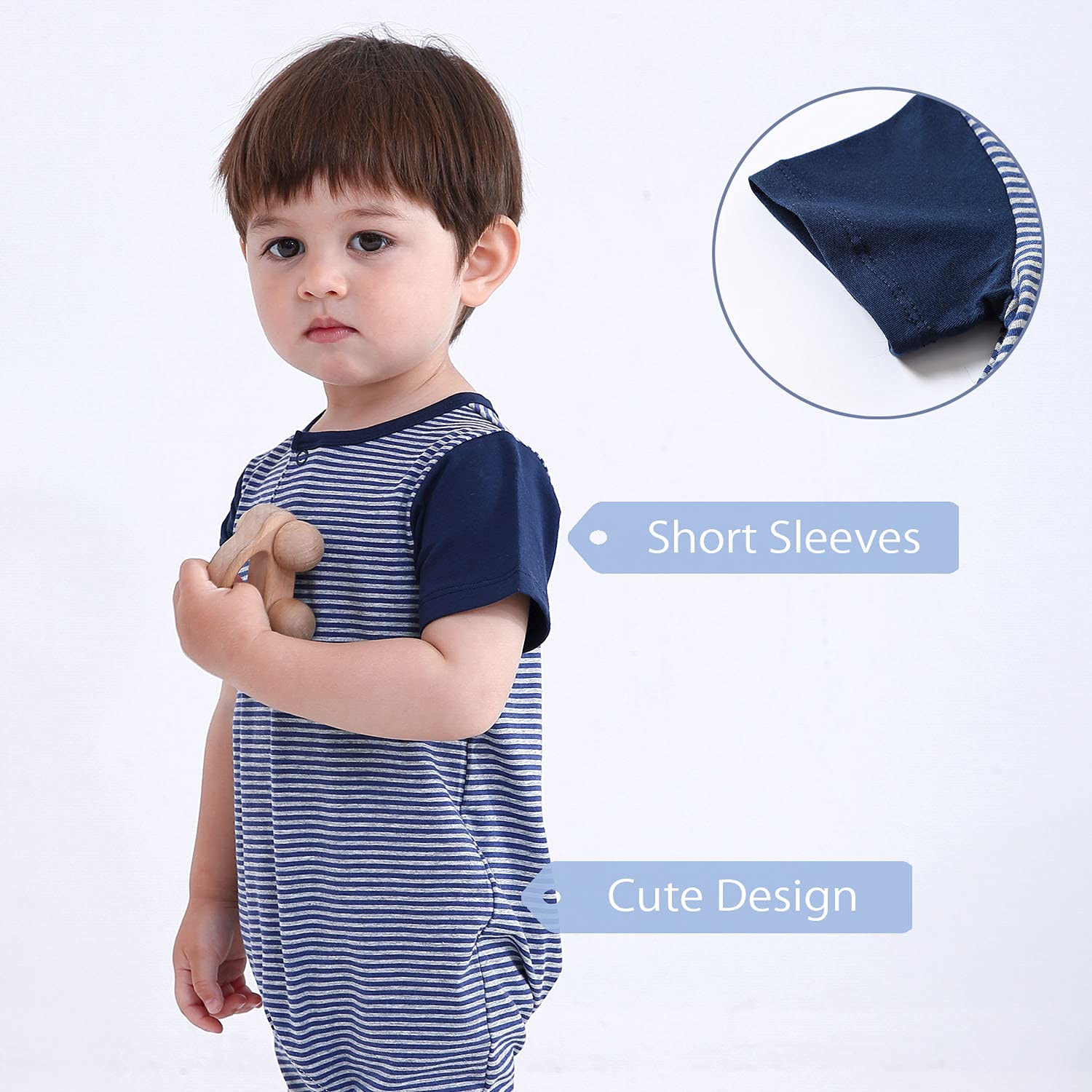 Zanie Kids Baby Boy Rompers - 2 Pack Short Sleeve Snap Cotton Outfits for Toddlers | Soft Summer Clothes for Playtime & Daycare