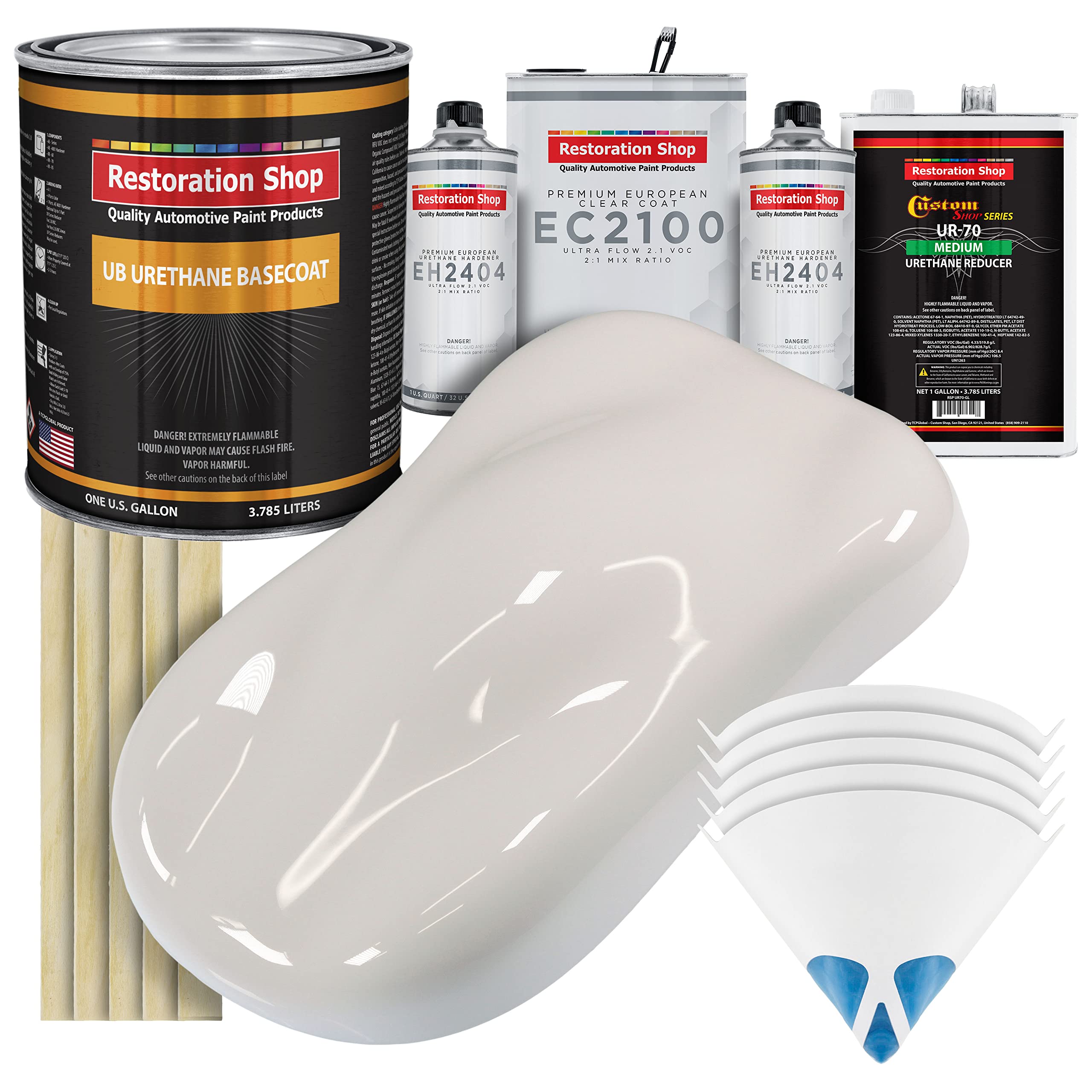 Restoration Shop - Oxford White Urethane Basecoat with European Clearcoat Auto Paint Kit (1 Gallon) - Premium Automotive Refinish Coating for Cars, Trucks & Motorcycles - Perfect for Professional Body Shops & DIY Car Restoration Projects
