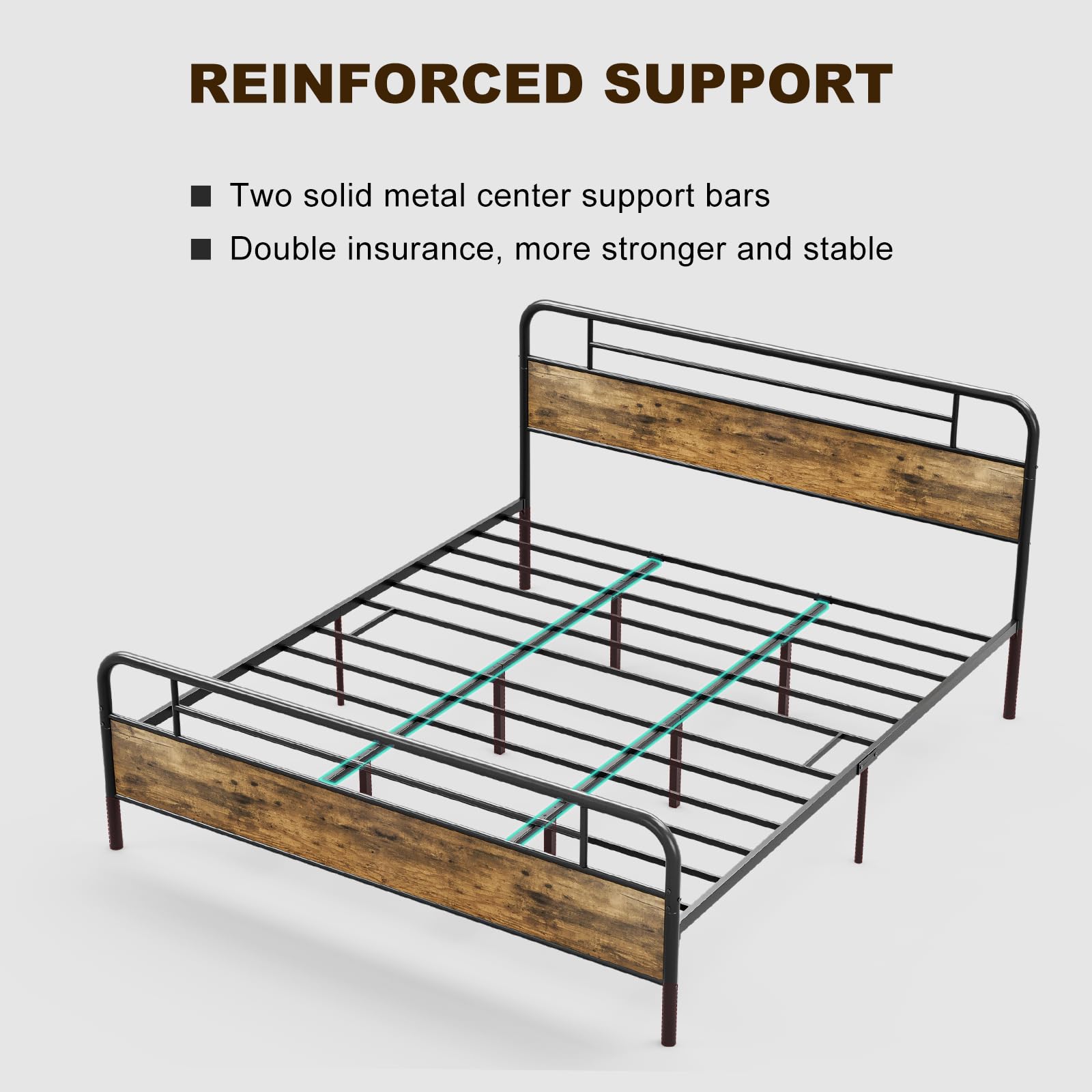 IKIFLY California King Bed Frame with Wood Headboard & Footboard - Farmhouse Style Metal Platform Bed with Heavy Duty Steel Slats, 12