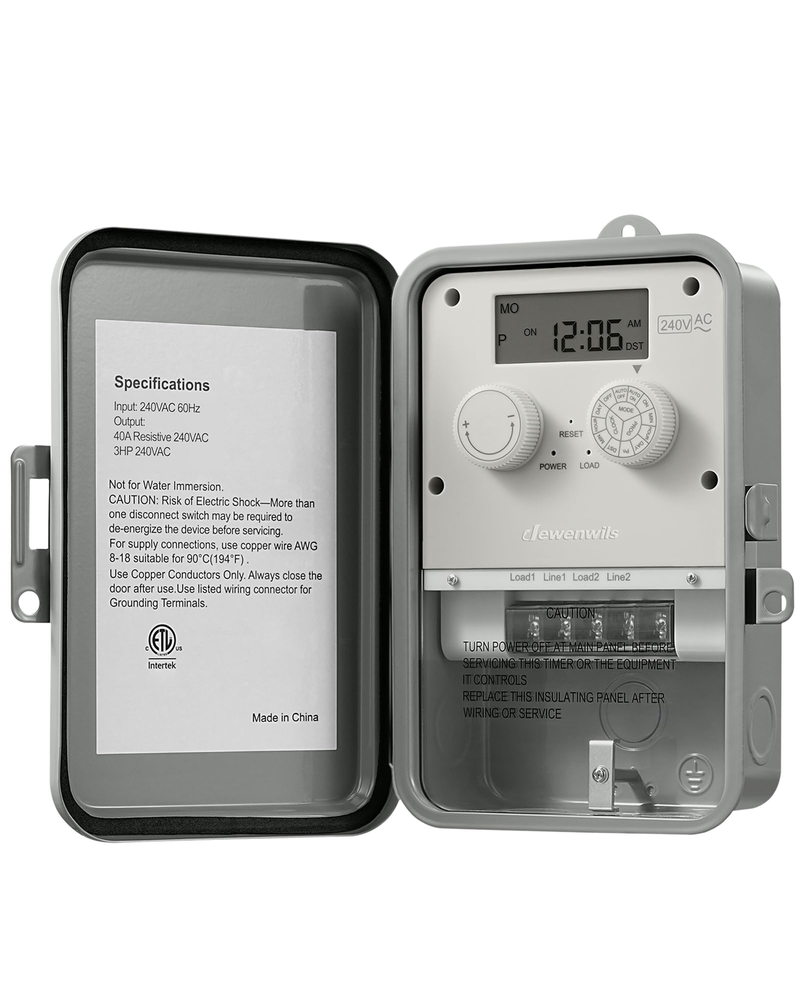 DEWENWILS 40A 240VAC Outdoor Digital Timer Box - 7-Day Programmable Pool Pump Timer with 12 ON/Off Settings for Water Heater, Pool Filter & Landscape Lights | Weatherproof ETL-Listed Switch | Perfect for Backyard, Swimming Pool & Garden Automation