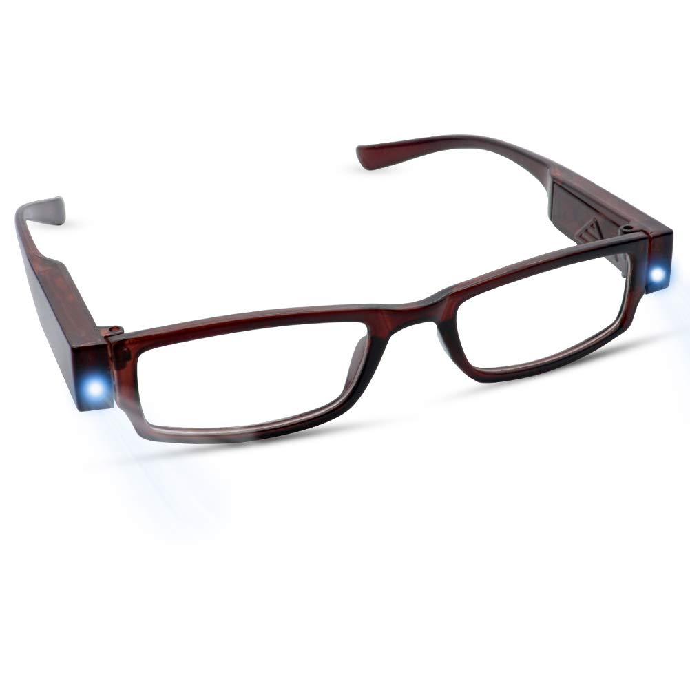 Bright LED Reading Glasses with Lights - Lighted Magnifier Eyewear for Night Reading (+100) | Unisex Full Frame Lighted Readers for Clear Vision | Perfect for Bedtime Reading, Crafts & Low Light Conditions