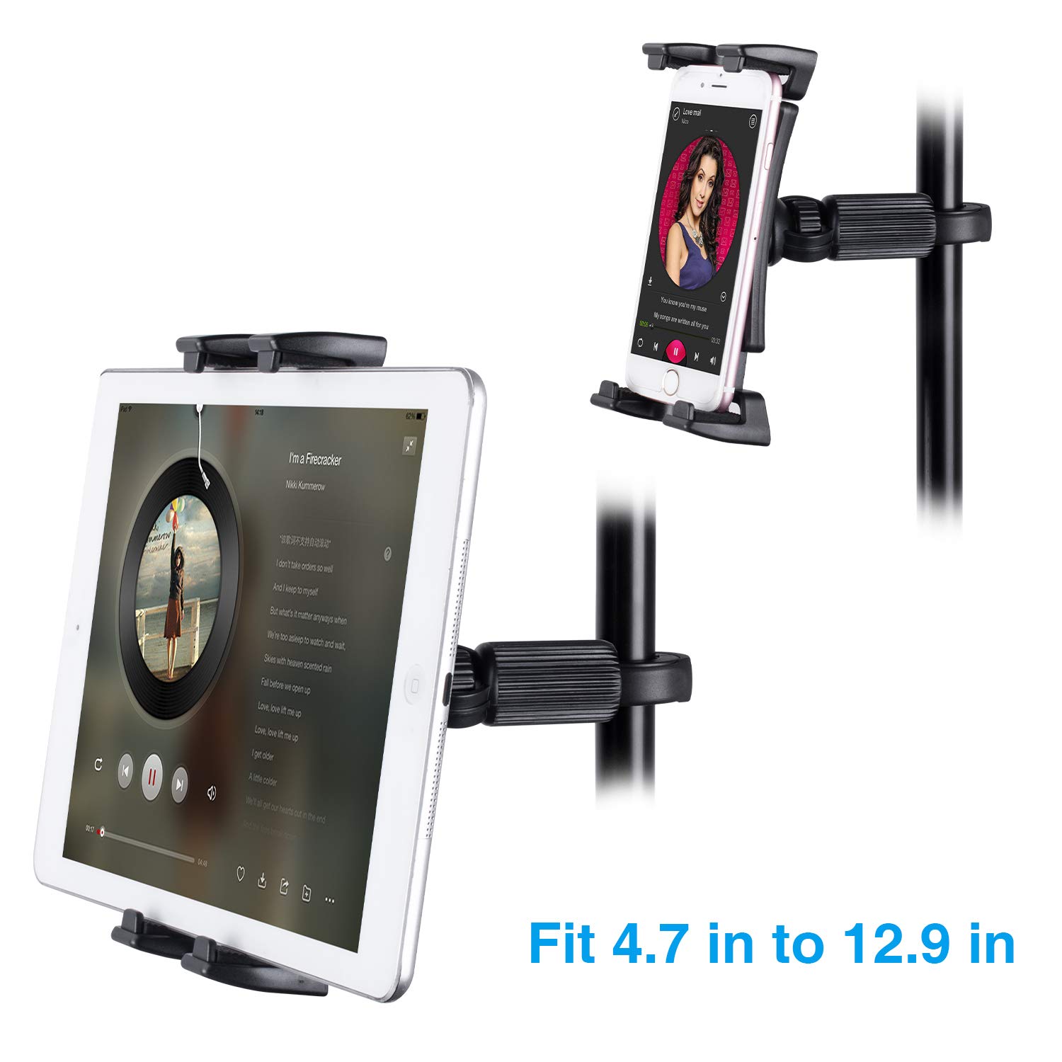 JUBOR Universal Tablet Holder for Microphone Stands - Adjustable iPad & Smartphone Mount (4.7-12.9
