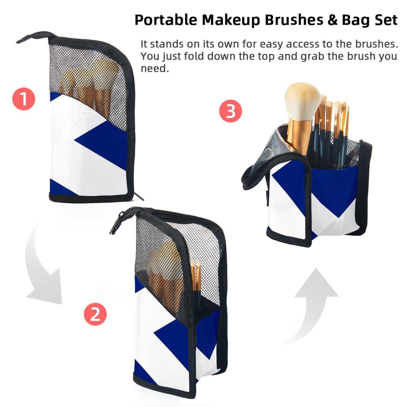 Premium 12-Piece Makeup Brush Organizer Bag with Scotland Flag Design - Portable Waterproof Cosmetic Brush Holder Case for Travel, Home & Professional Makeup Artists