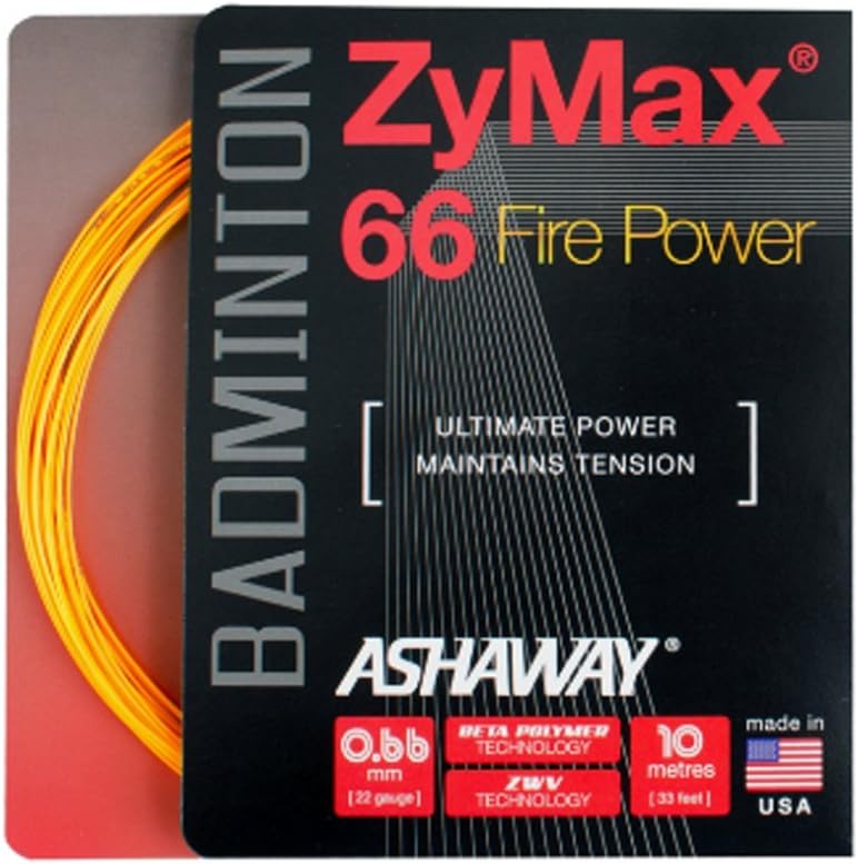 Ashaway Zymax 66 Fire Power Badminton String (10m) - High Performance Nylon String for Badminton Rackets - Perfect for Competitive Play & Training Sessions