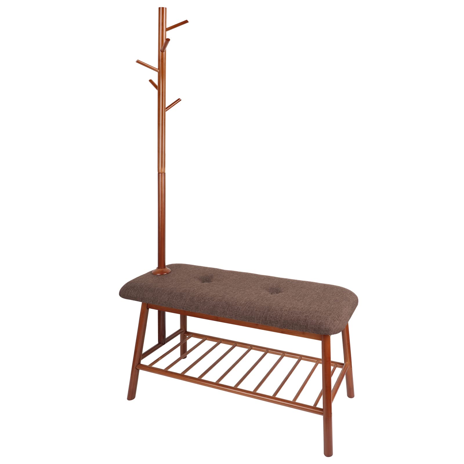 ReveLife 3-in-1 Multifunctional Bamboo Entryway Organizer - Shoe Bench, Coat Rack & Storage Hall Tree with Padded Seat - Perfect for Entryway, Hallway, Foyer & Mudroom Organization (Space Saving Home Decor)