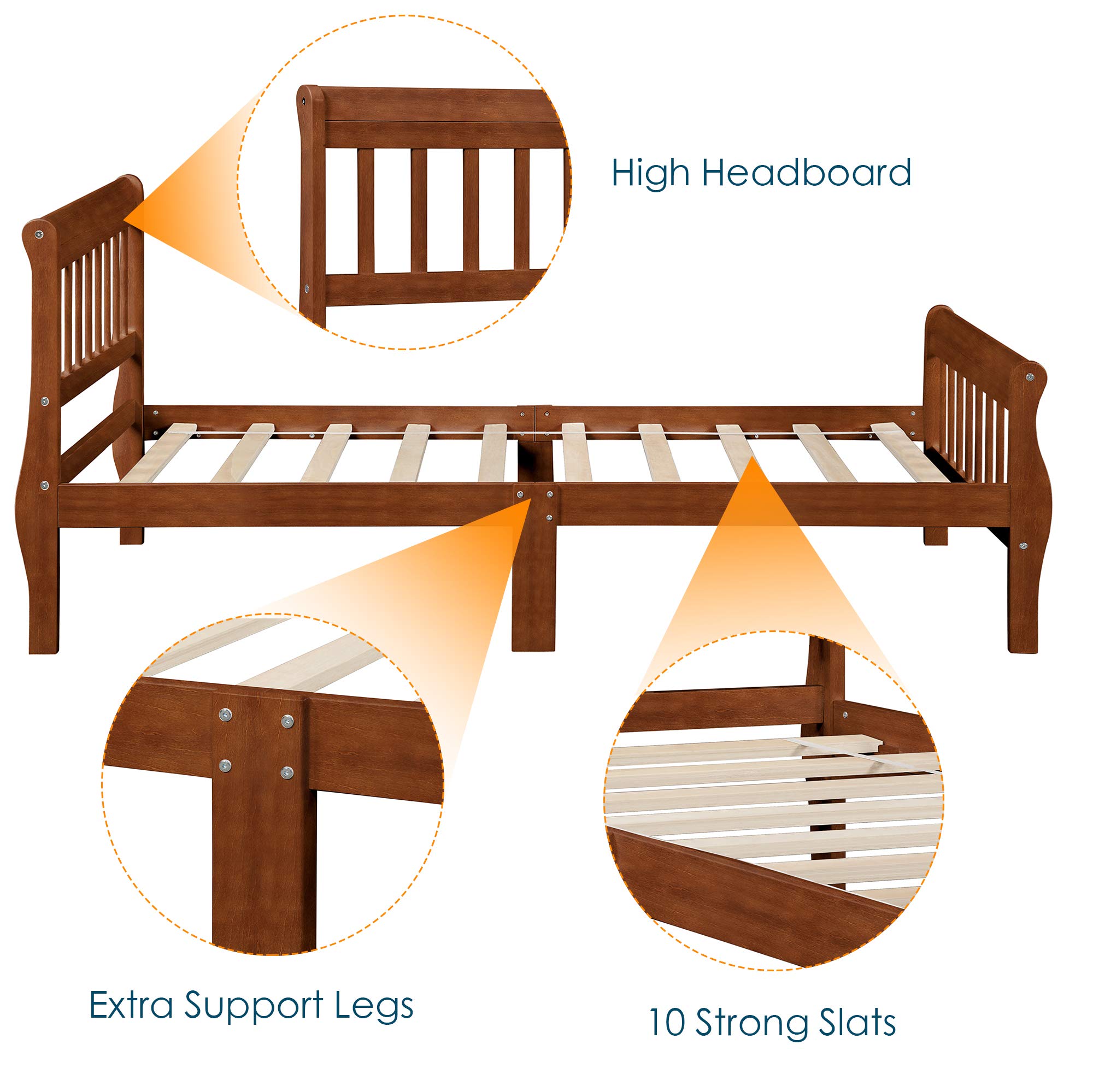 Harper&Bright Designs Twin Sleigh Bed Frame - Solid Wood Platform Bed for Kids with Headboard & Footboard, Oak Stripe Finish - Perfect for Kids' Bedrooms, Guest Rooms & Small Spaces