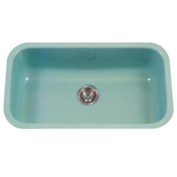Hamat CER 3118S MT Enamel Steel Undermount Large Single Bowl Kitchen Sink in Mint Green - Perfect for Modern Farmhouse & Rustic Kitchen Designs