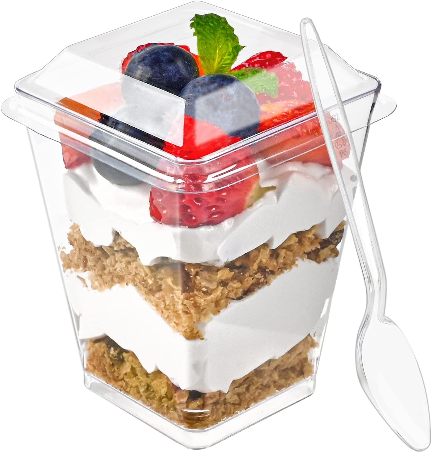 25 Pack 5 oz Clear Plastic Dessert Cups with Lids & Spoons - Reusable Mini Parfait Containers for Banana Pudding, Yogurt, Jello, Fruit Trifle - Perfect for Parties, Catering & Individual Dessert Serving