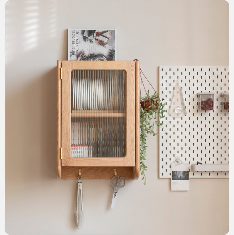 Solid Oak Wood Wall Mounted Sideboard - Rustic Farmhouse Entryway Storage Cabinet for Dining Room, Living Room & Hallway