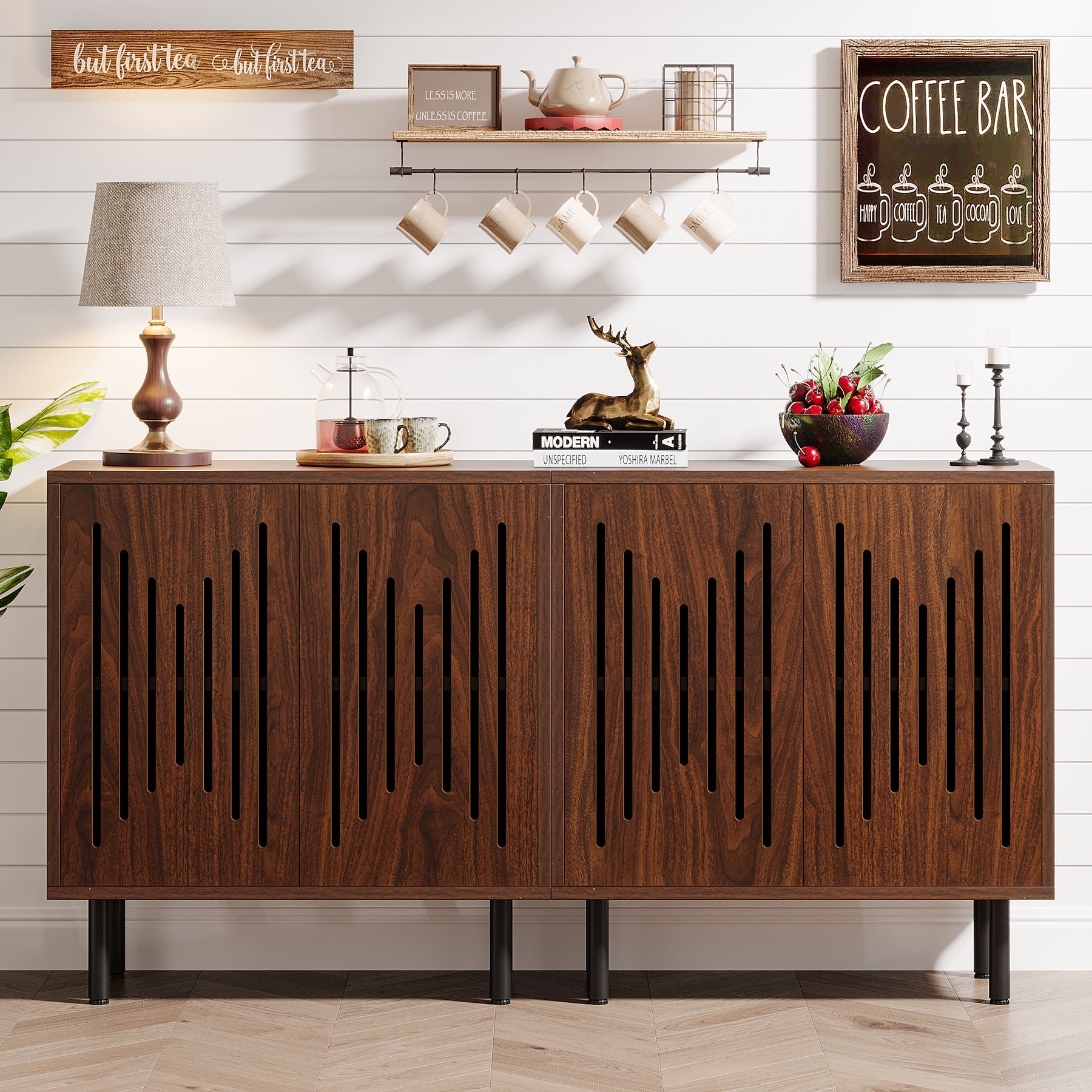 Modern Sideboard Buffet Cabinet Set of 2 - Adjustable Shelves Storage Furniture for Dining Room, Living Room & Entryway Organization