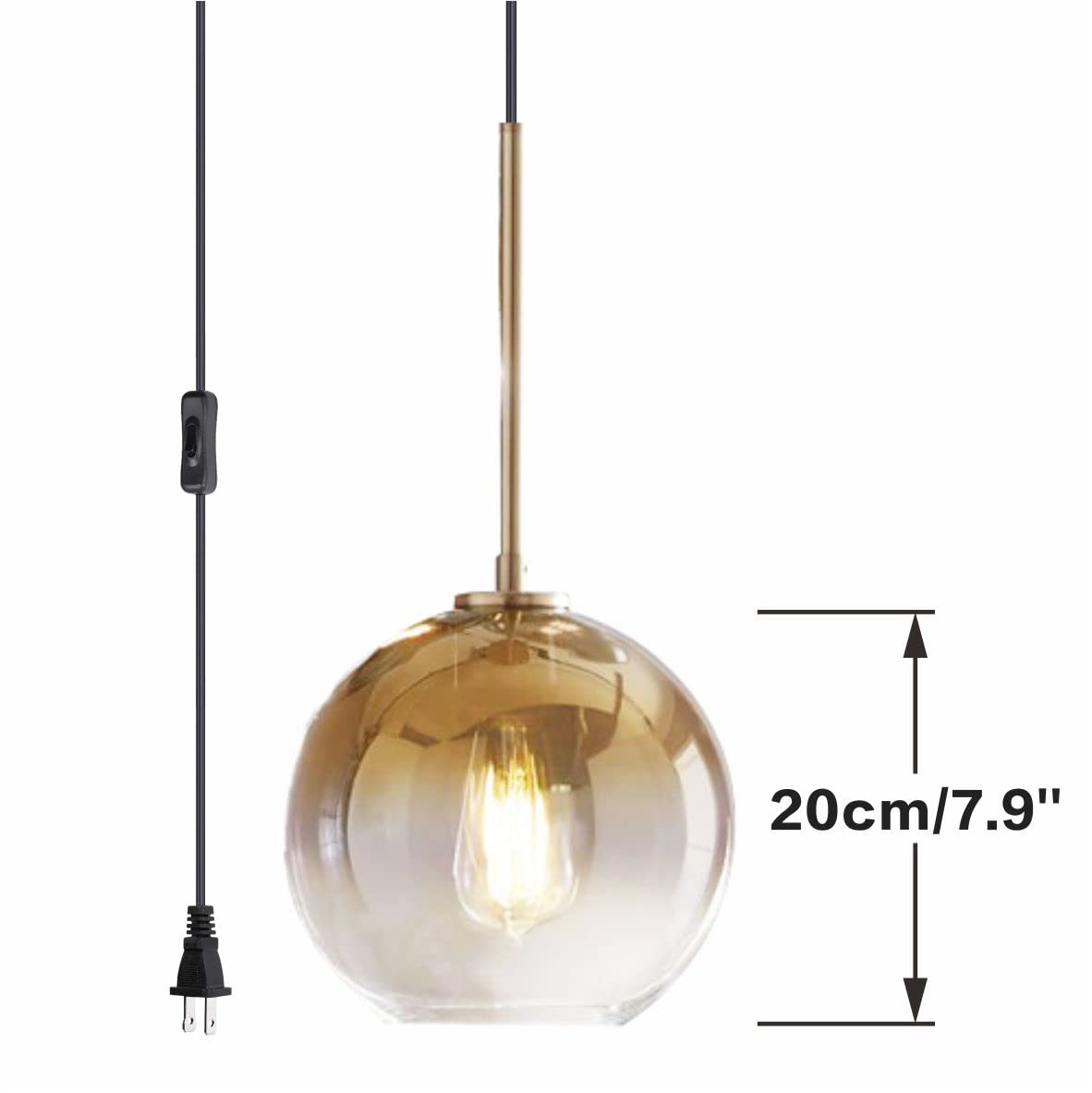 Modern Mid-Century Gold Glass Pendant Light - Plug-in Hanging Lamp for Kitchen Island, Dining Room & Living Room Lighting | KCO Lighting
