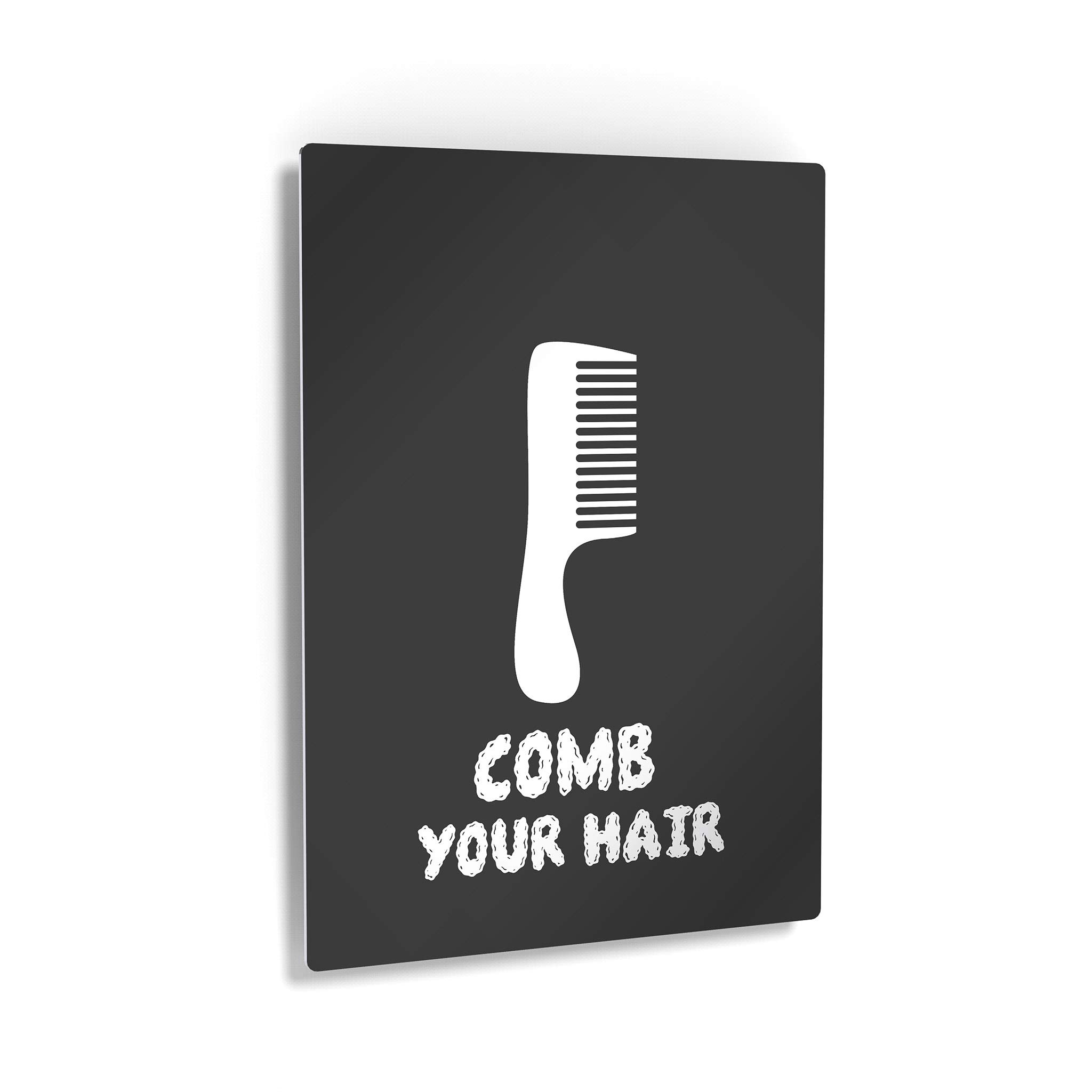 Smile Art Design 'Comb Your Hair' Quote Metal Print - Funny Bathroom Sign for Kids & Nursery Wall Decor - Ready to Hang Home Decoration (40x30, Made in USA) - Perfect for Bathrooms, Bedrooms & Playrooms