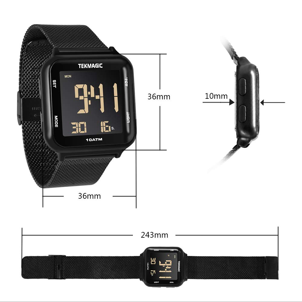 10 ATM Waterproof Digital Dive Watch - Stainless Steel Strap with Chronograph, Timer, Alarm, Calendar & Dual Time Display | Perfect for Scuba Diving, Swimming & Outdoor Sports