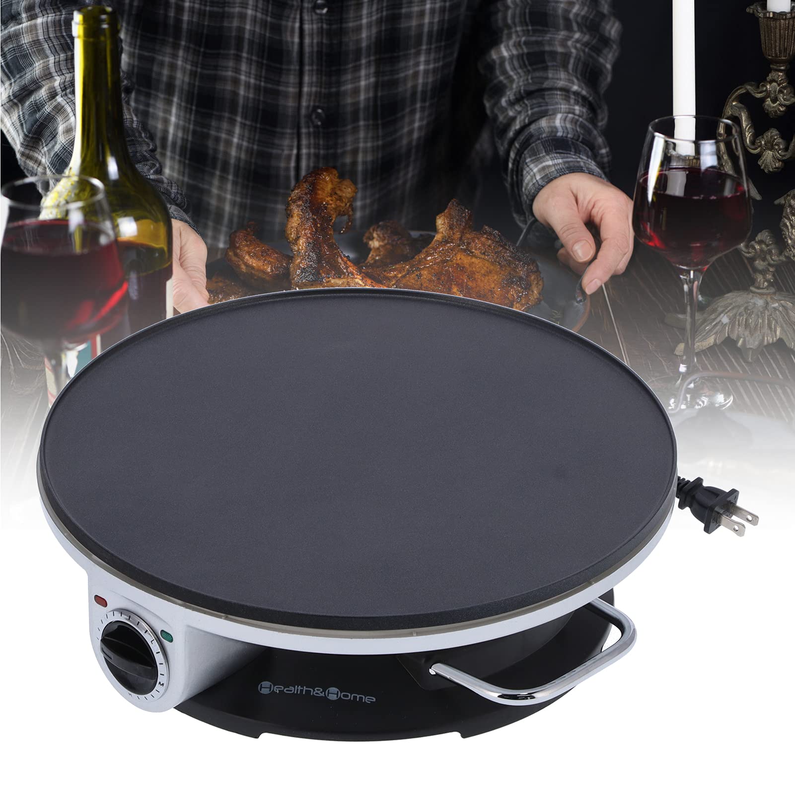 13 Inch Electric Crepe Maker - 1000W Stainless Steel Pancake Machine with 3-Temperature Control & Fast Heating - Perfect for Making Crepes, Pancakes, Blintzes, and Egg Rolls - Ideal for Home Breakfast, Brunch, and Party Cooking