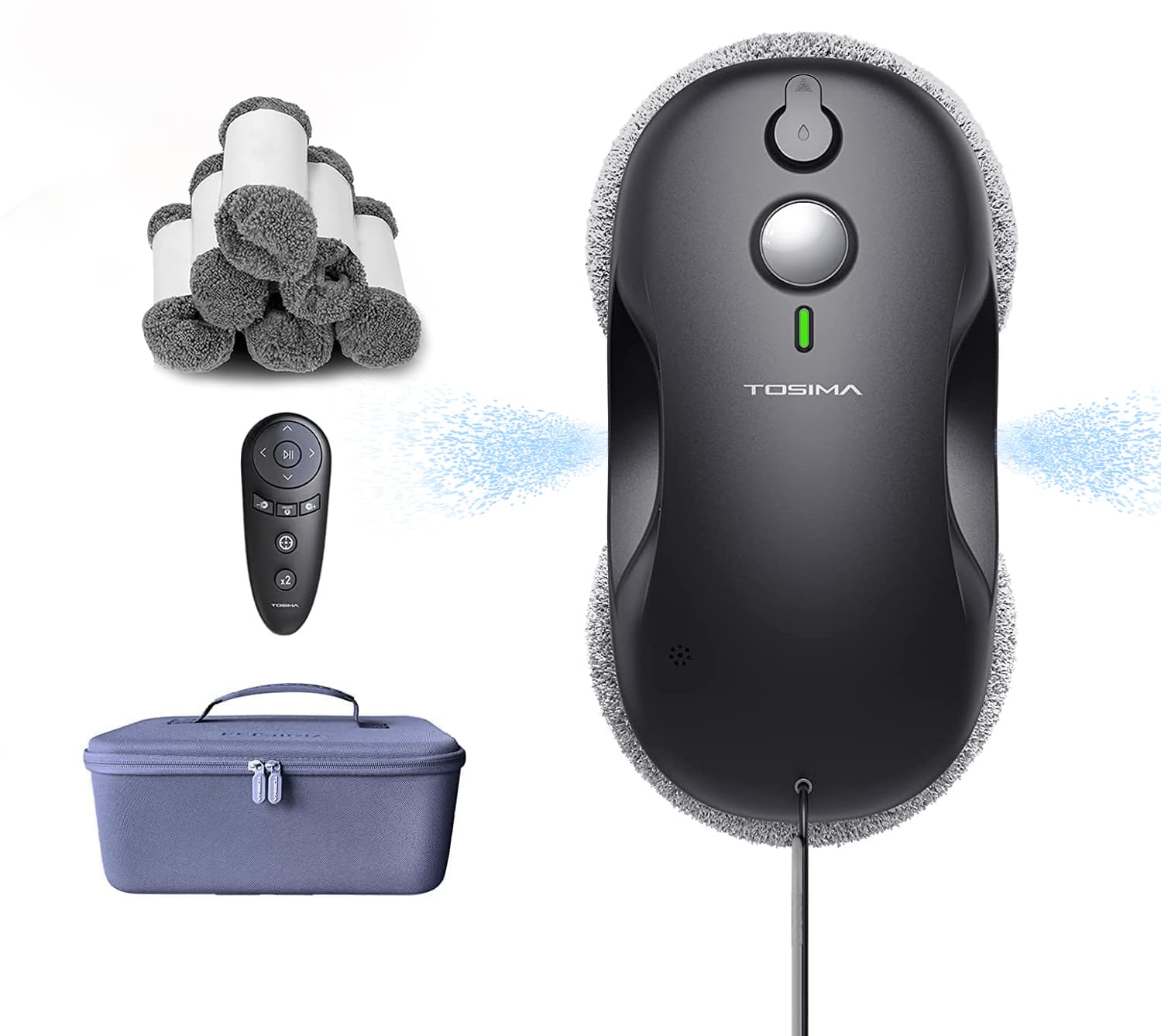 Tosima W3 Smart Window Cleaning Robot - Auto-Spray Dual Direction Glass Cleaner with Triple Safety System, Smart Navigation & Remote Control - 12 Microfiber Rags Included - Perfect for High-Rise Windows, Glass Doors & Skylights (Black)