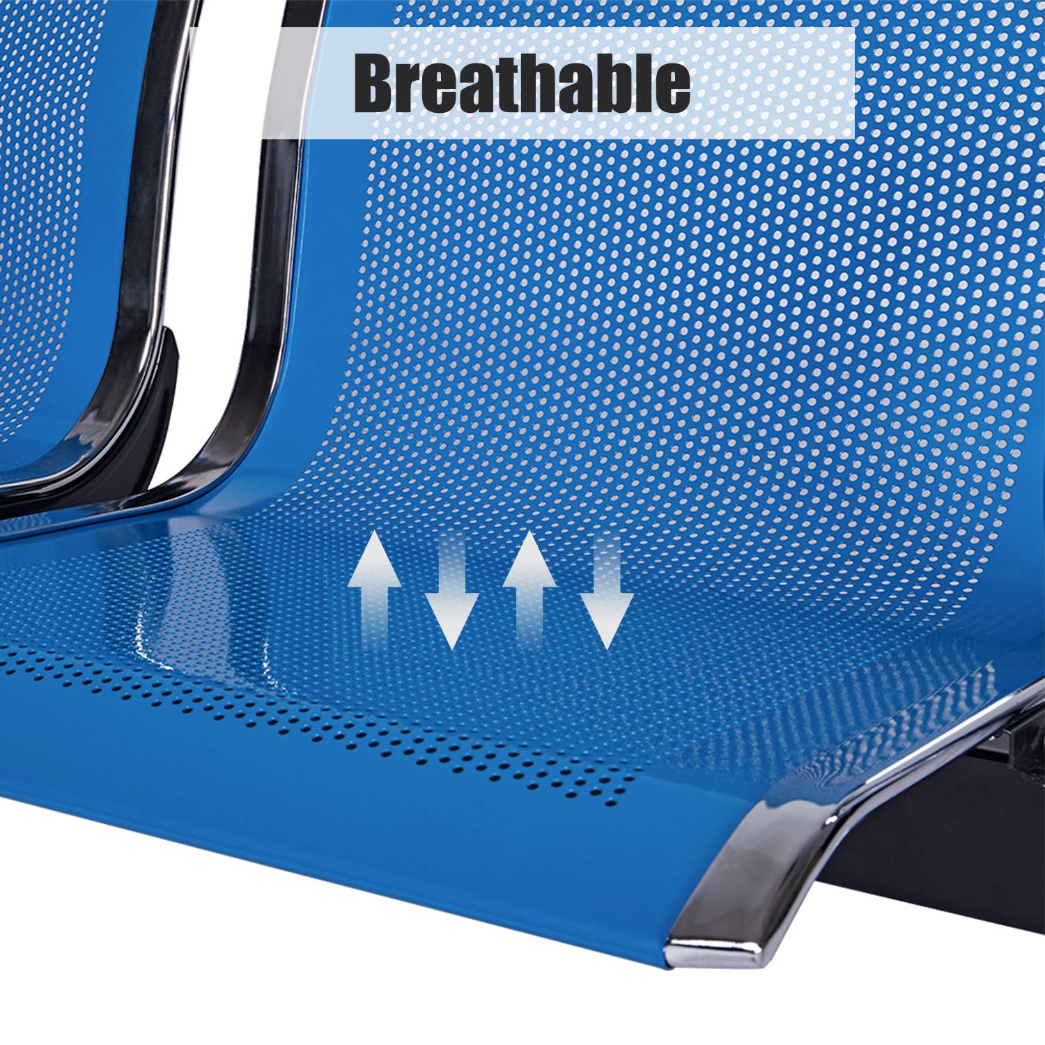 3-Seat Waiting Room Chairs with Arms - Durable Reception Bench for Airport, Hospital, Bank & School Lobby - Comfortable Guest Seating Solution for High-Traffic Areas - Blue