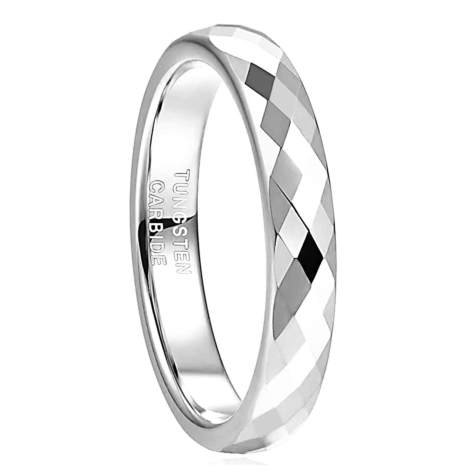 4MM Tungsten Carbide Wedding Band for Women - Rose Gold, Black, Gold & Silver Faceted Edge Dome Rings - Comfort Fit Size 5-12 - Durable & Scratch Resistant Jewelry for Everyday Wear, Anniversary & Special Occasions