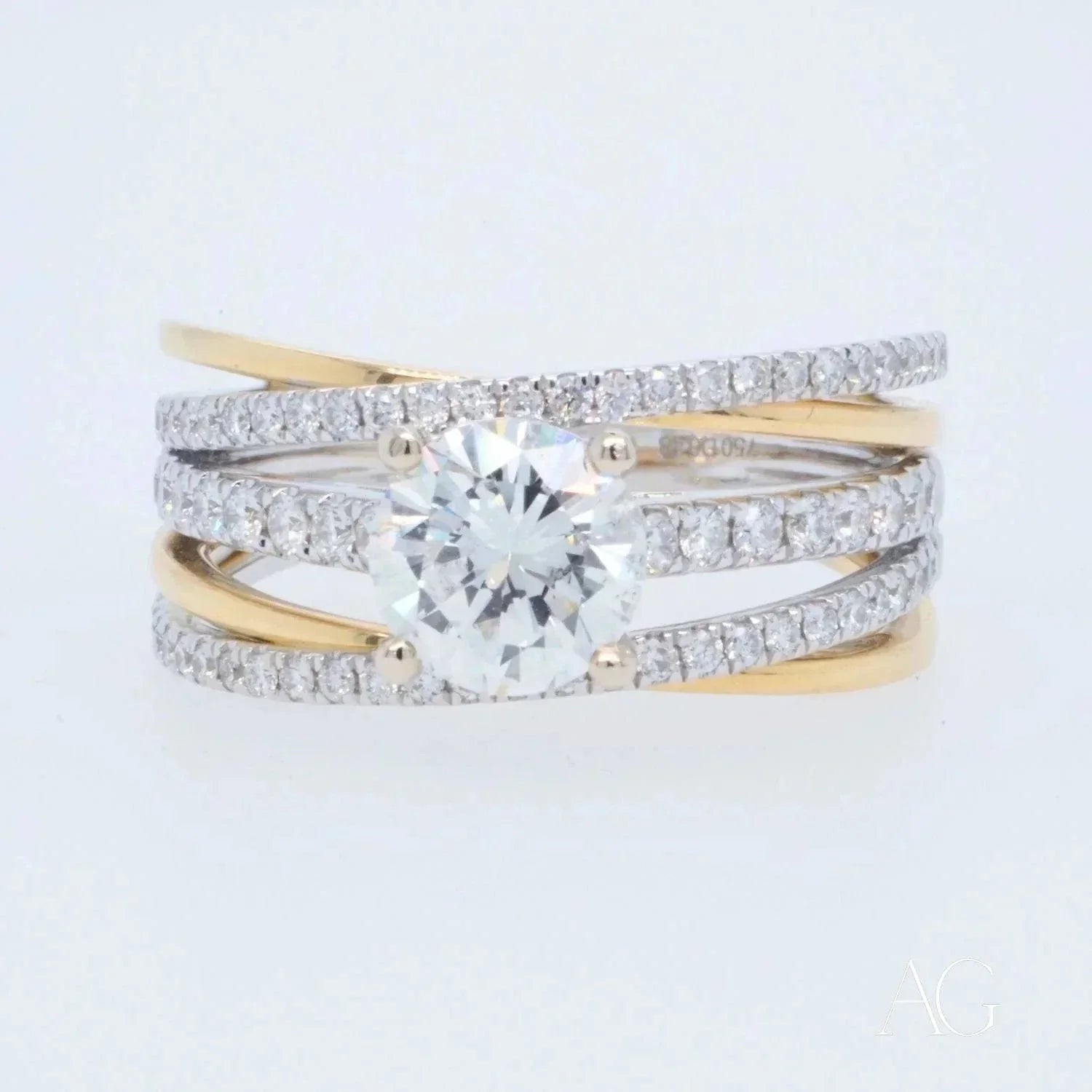 18K White & Yellow Gold 1 Carat Natural Diamond Ring for Women - Elegant Wedding, Engagement & Anniversary Jewelry Gift