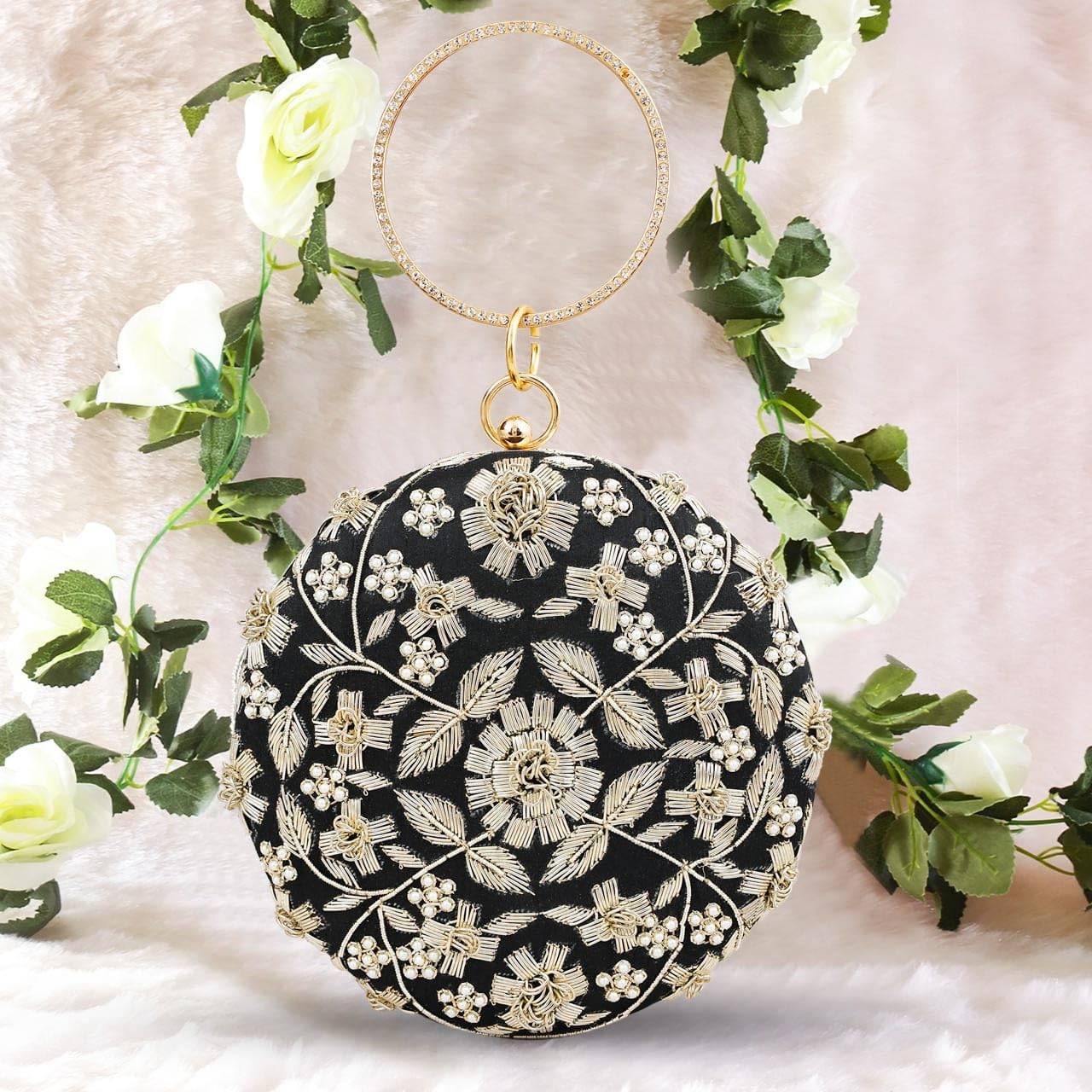 Hand-Embroidered Women's Clutch Purse - Elegant Crossbody Bag with Detachable Chain Strap | Fashionable Shoulder Bag & Wallet for Ladies | Perfect for Evening Parties, Weddings & Daily Use