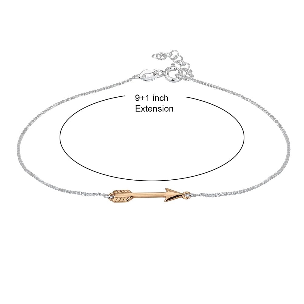 925 Sterling Silver Rose Gold Plated Arrow Charm Two-Tone Anklet for Women - Elegant Handcrafted Adjustable Chain Ankle Bracelet (9