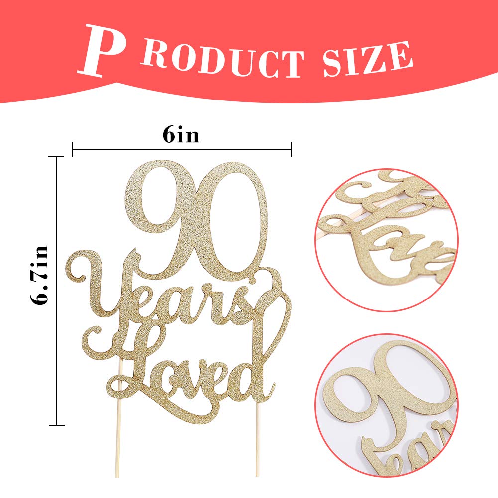 90th Birthday Cake Topper - Glitter Photo Decoration for 90 Years Celebration, Anniversary Party Supplies | Perfect for Milestone Birthdays, Retirement Parties & Golden Anniversary Cakes