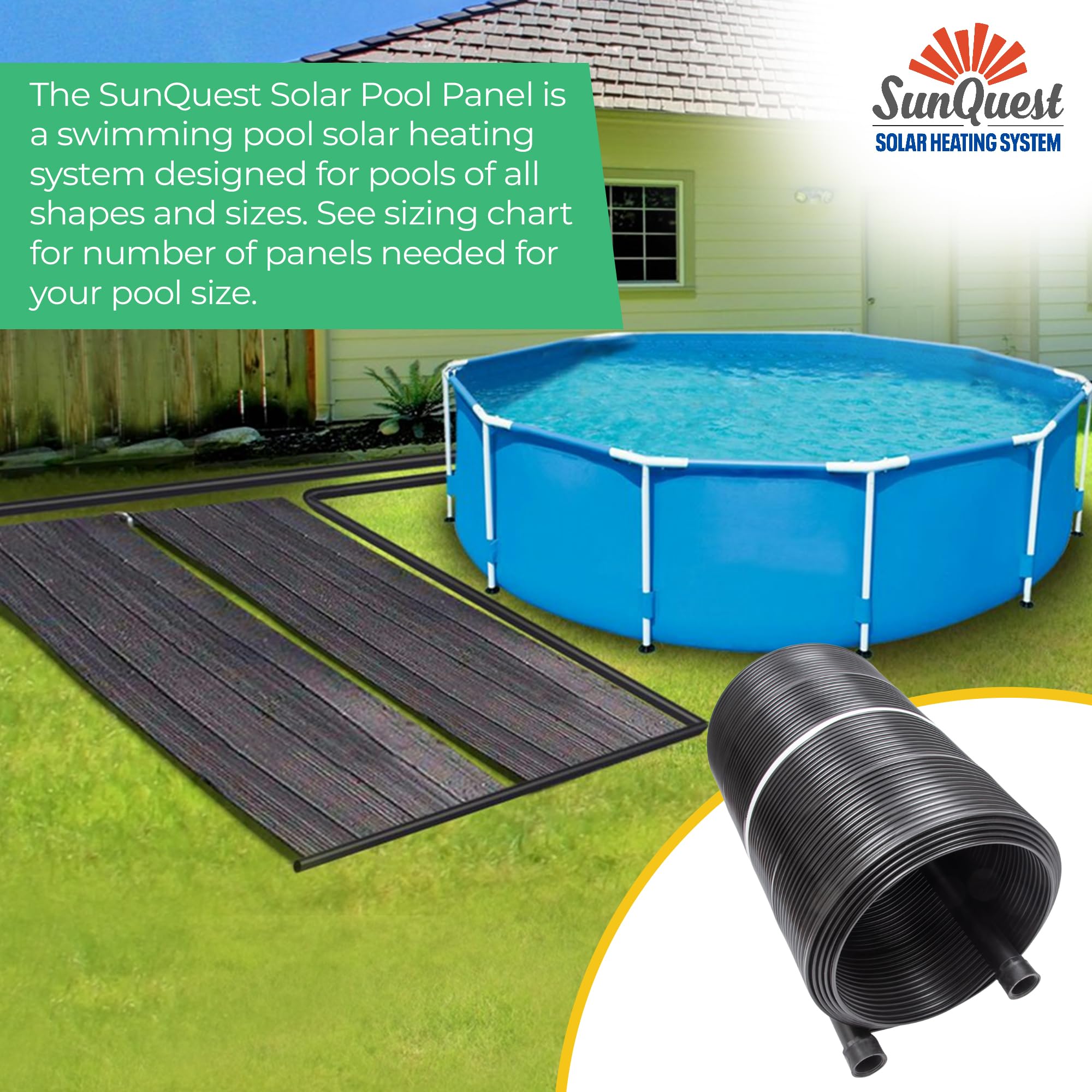 SunQuest Solar Pool Heater Panels - 2 Pack (2ft x 12ft) Solar Collectors with Diverter Kit - Efficient Solar Water Heater for Above Ground & Inground Pools - DIY Installation, UV-Resistant Polypropylene Panels - Perfect for Extending Swimming Season & Reducing Energy Costs