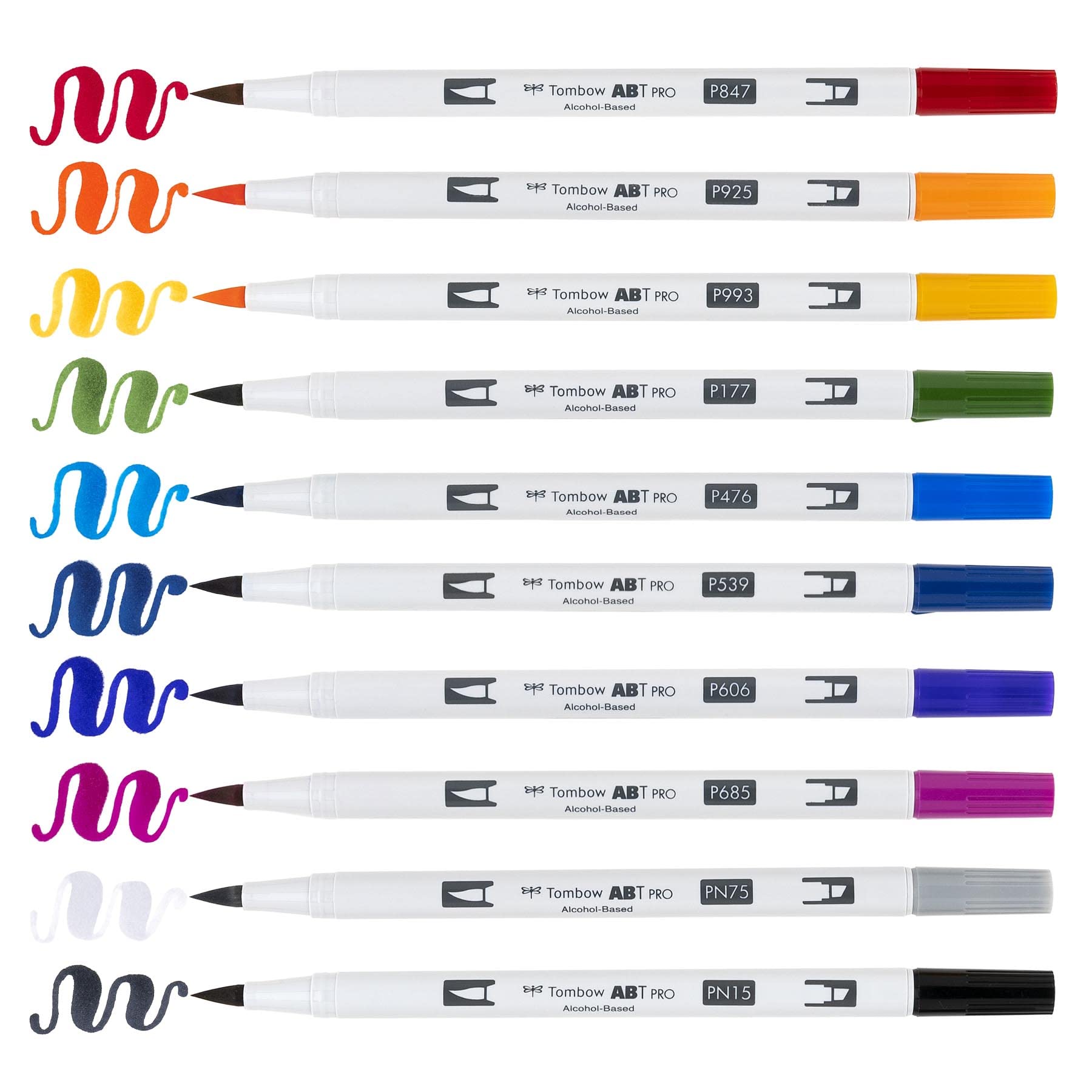 Tombow 72519 ABT PRO Alcohol-Based Dual Brush Markers - Bold Palette Set of 10 - Ideal for Illustration, Calligraphy & Adult Coloring Books