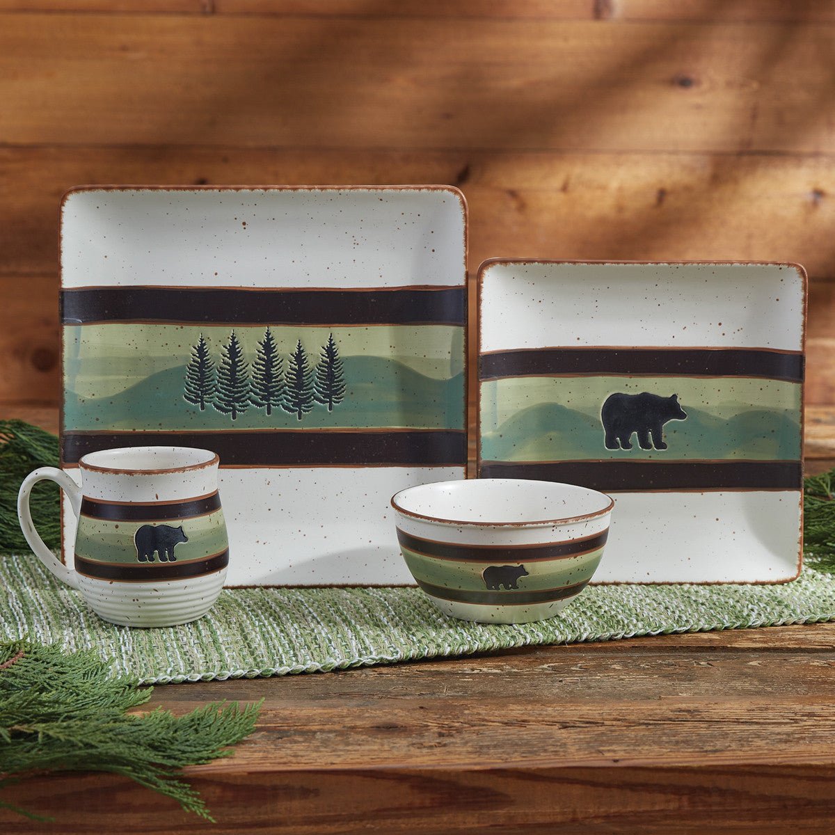 Premium Forest Bluff 16-Piece Dinnerware Set - Porcelain Plates, Bowls & Mugs for 4 - Elegant Stoneware for Everyday Dining & Entertaining