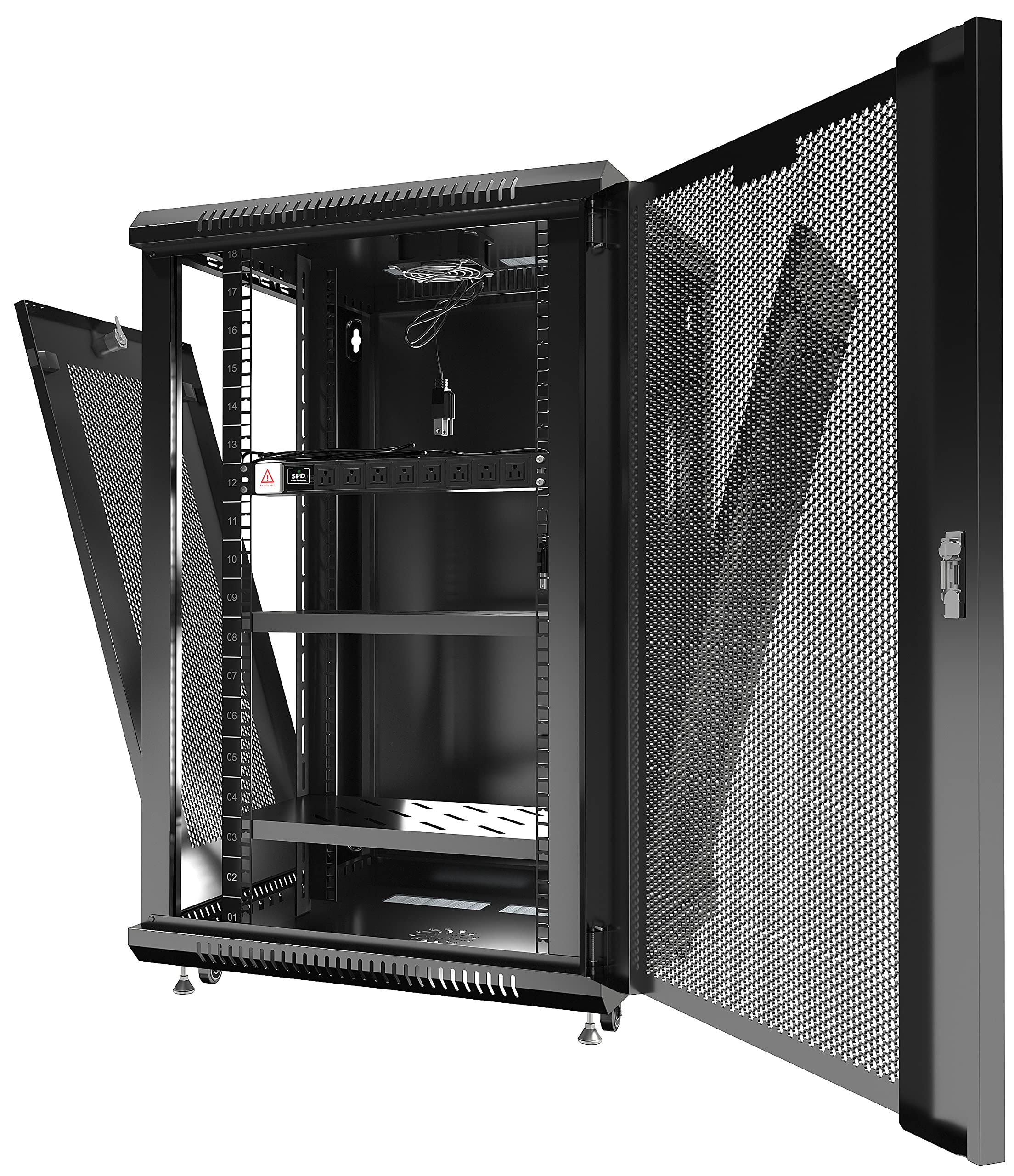 Sysracks 18U Wall Mount Server Rack Cabinet with Cooling Fans, Wheels & PDU - 24