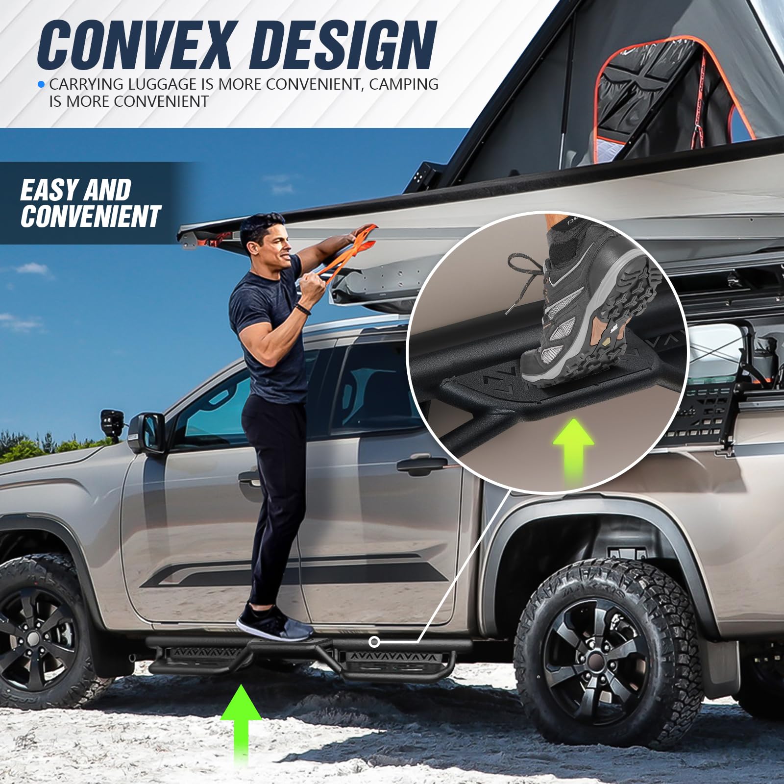 2015-2025 Ford F150 & 2017-2025 Ford F250 F350 Super Duty Crew Cab Running Boards - SuperCrew Cab Compatible Side Steps with Two-Stair Design Nerf Bars (Fits 4 Full-Size Doors) | Off-Road Adventure & Daily Driving Side Steps
