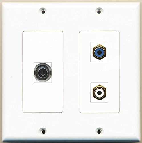RiteAV 1 Port RCA White & Blue + 3.5mm Audio Wall Plate - 2 Gang Dual Outlet for Home Theater & Stereo System Installation