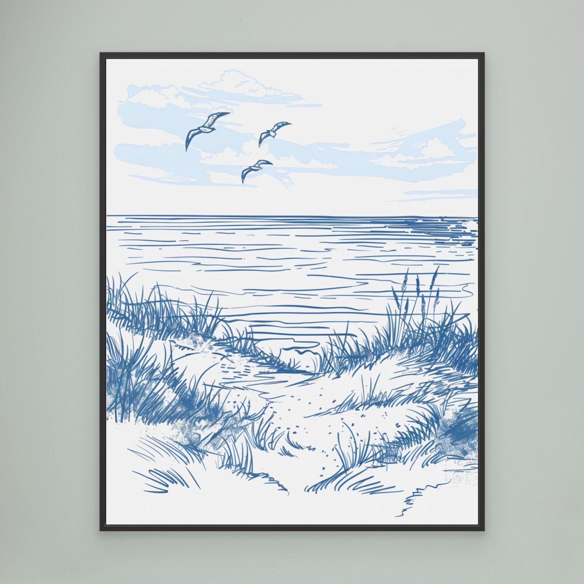 Seascape Sketch Canvas Print by Jolly And Dash - Coastal Wall Art for Living Room, Bedroom & Office Decor