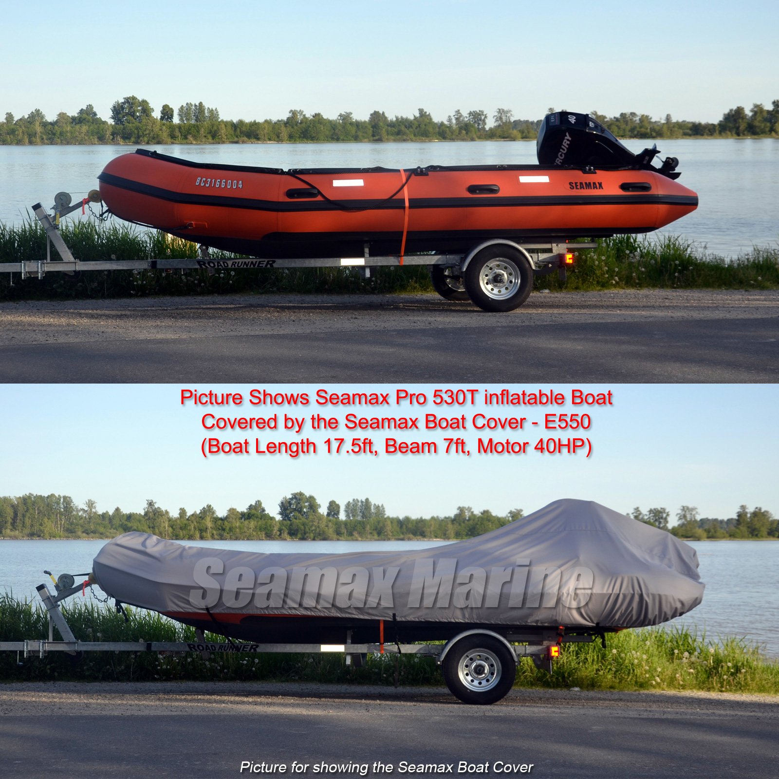 Seamax E Series Inflatable Boat Cover - Waterproof Protection for 15'-20' Boats (Fits Beam 6.6'-7.4') | Durable UV-Resistant Cover for Fishing, Yachting & Marine Storage