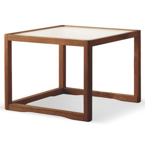 Solid Oak Wood Coffee Table with Glass Top and Rattan Shelf - Perfect for Living Room, Patio, or Outdoor Furniture Decor